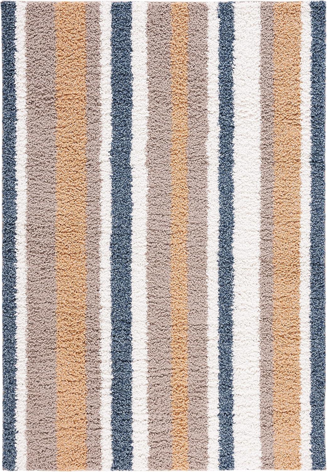 Highland Dunes Calico Shag Performance Striped Rug