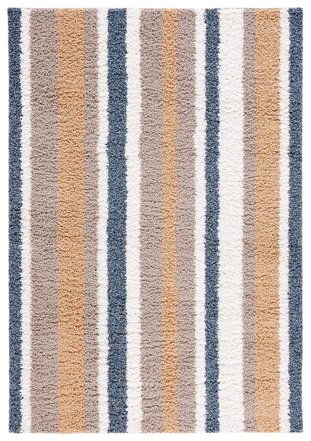Highland Dunes Calico Shag Performance Striped Rug