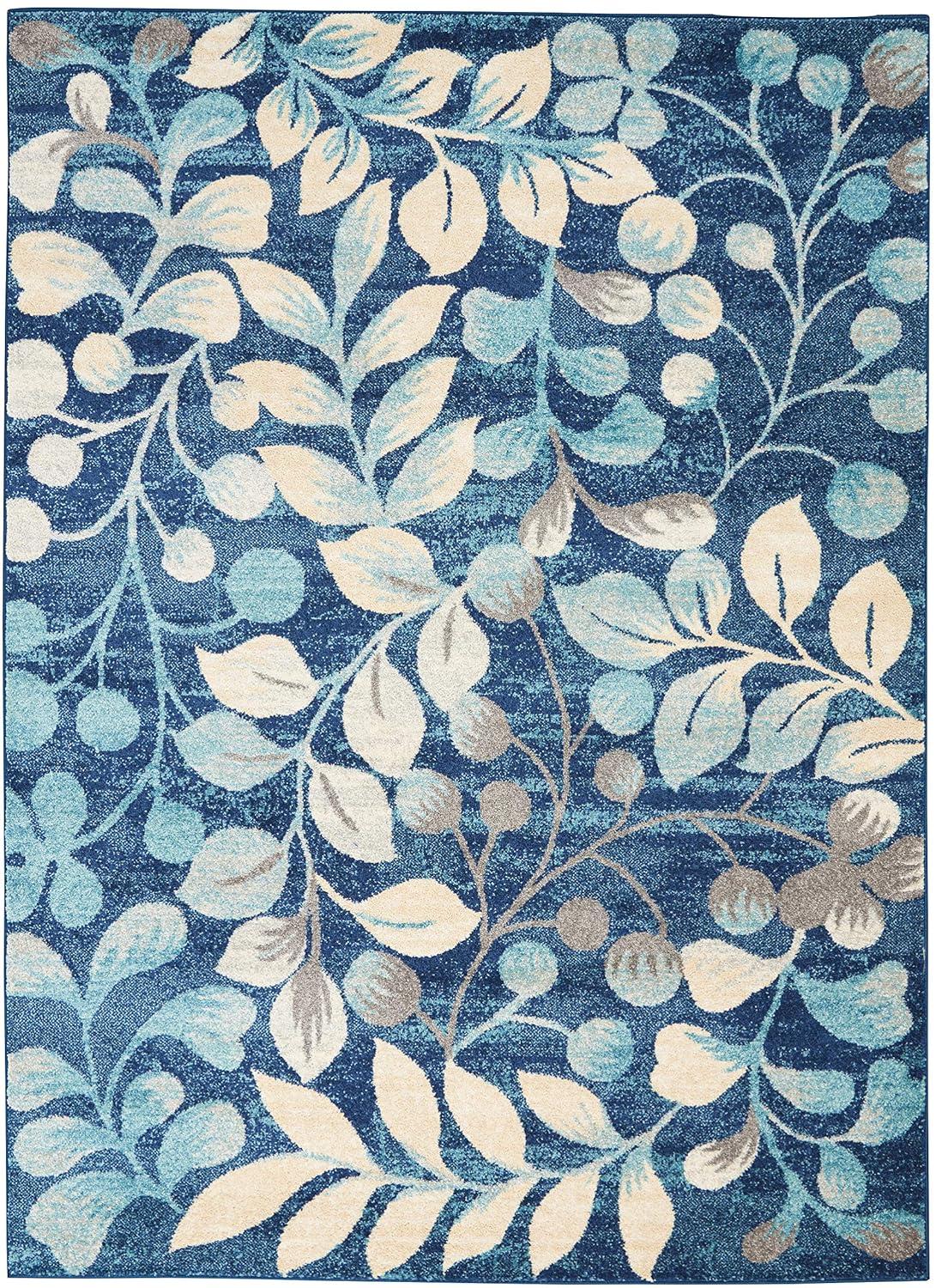 Nourison Tranquil 5'3" X 7'3" (5' x 7') Navy Indoor Area Rug Contemporary Botanical Vine and Bloom by Nourison