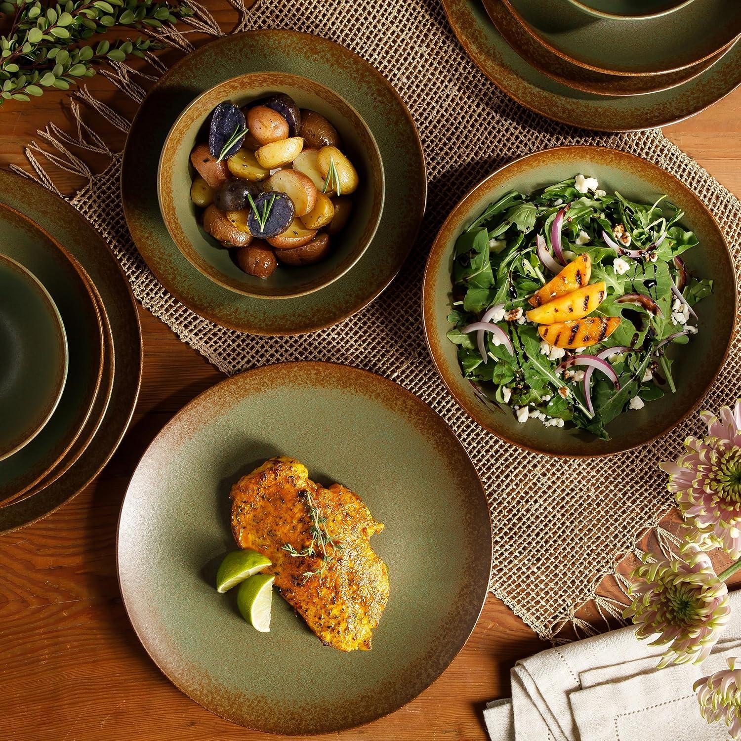 bloomhouse Palermo Sun 16 Piece Stoneware Reactive Glaze Plates and Bowls Dinnerware Set