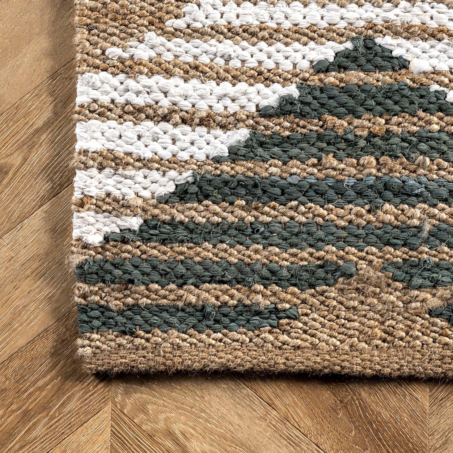 nuLOOM Hand Braided Marla Denim And Jute Diamonds Area Rug, 3' x 5', Olive