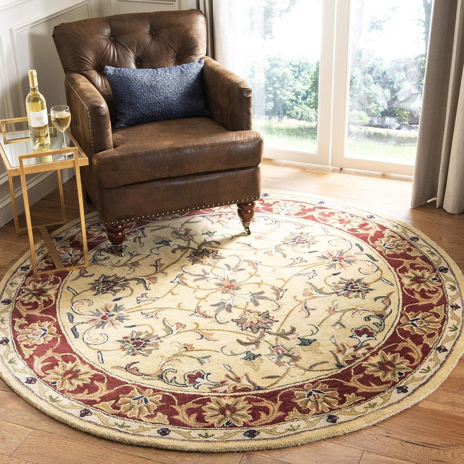 SAFAVIEH Classic Nicholas Floral Bordered Wool Area Rug, Gold/Red, 8' x 8' Round