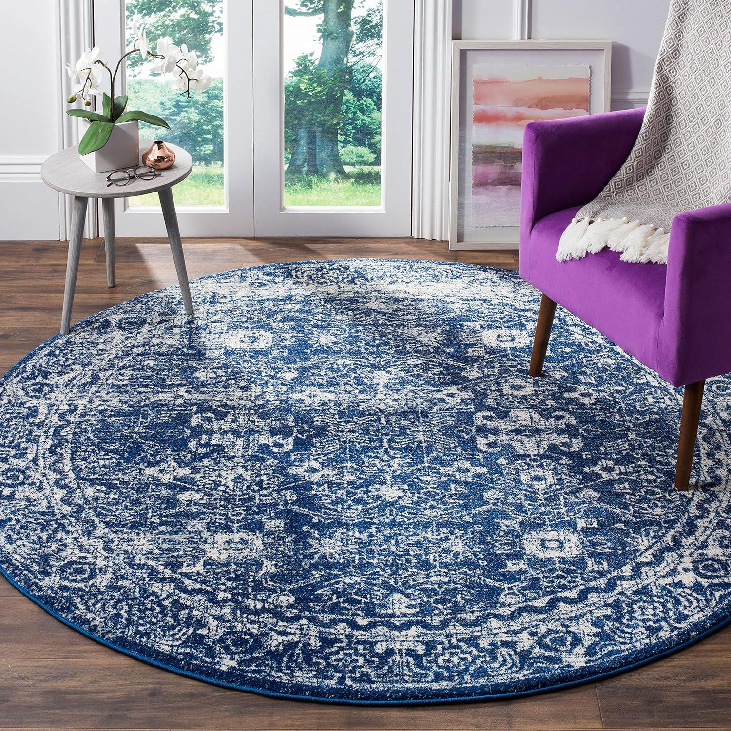 Evoke EVK270 Power Loomed Accent Rug Navy / Ivory 3' X 3' Round - Safavieh.