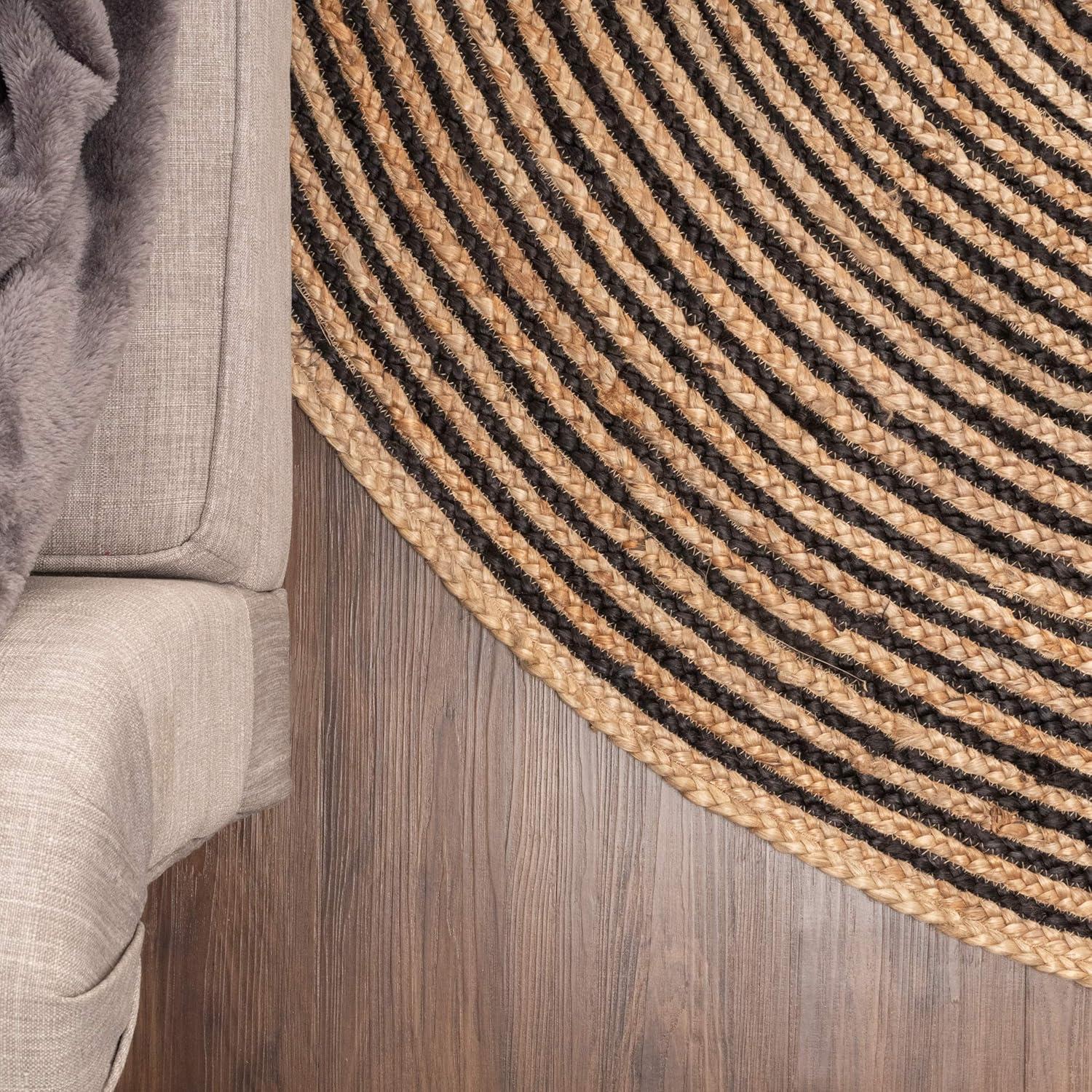 Superior Braided Jute Handwoven Indoor Outdoor Area Rug, 10' Round, Black