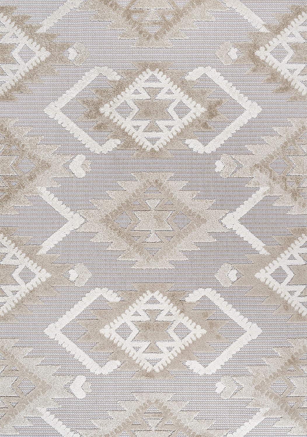 Modern Gray Geometric Synthetic 3x5 Indoor/Outdoor Rug