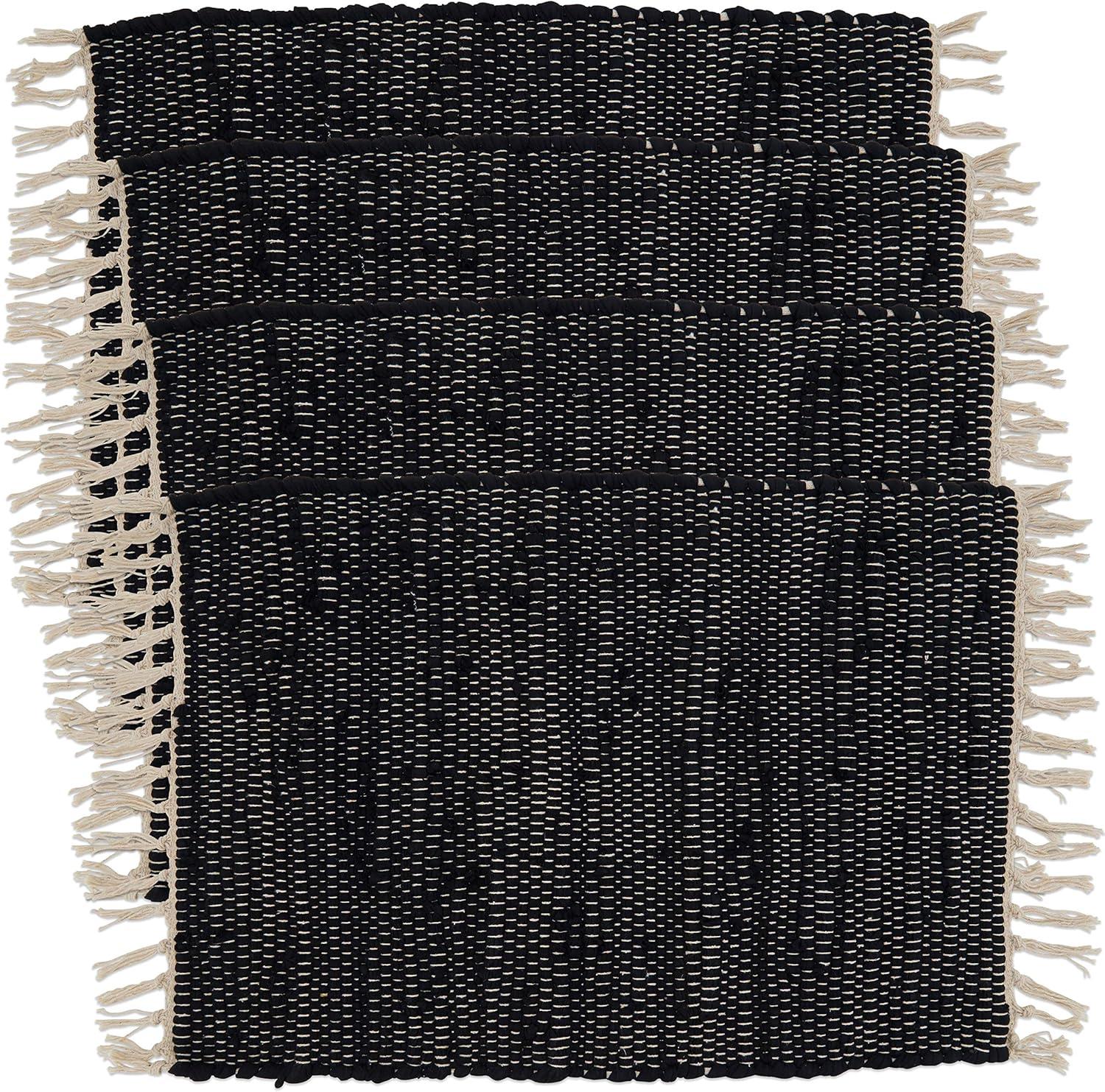 Black and Off-White Cotton Chindi Design Placemats Set of 4
