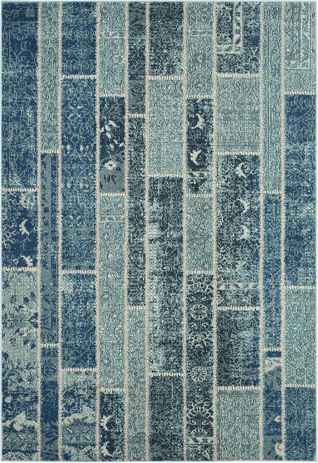 Bohemian Chic Blue Multi Hand-Knotted Synthetic Area Rug 5'1" x 7'7"