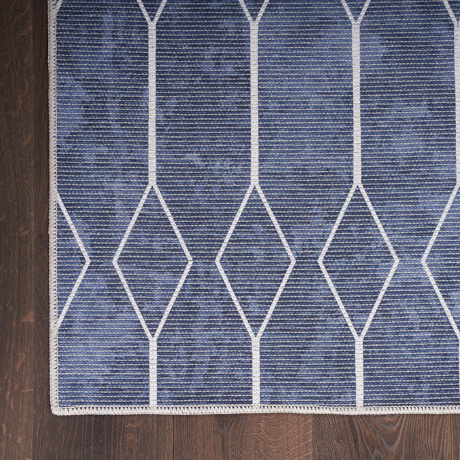 Pymble Geometric Machine Washable Area Rug in Navy Blue