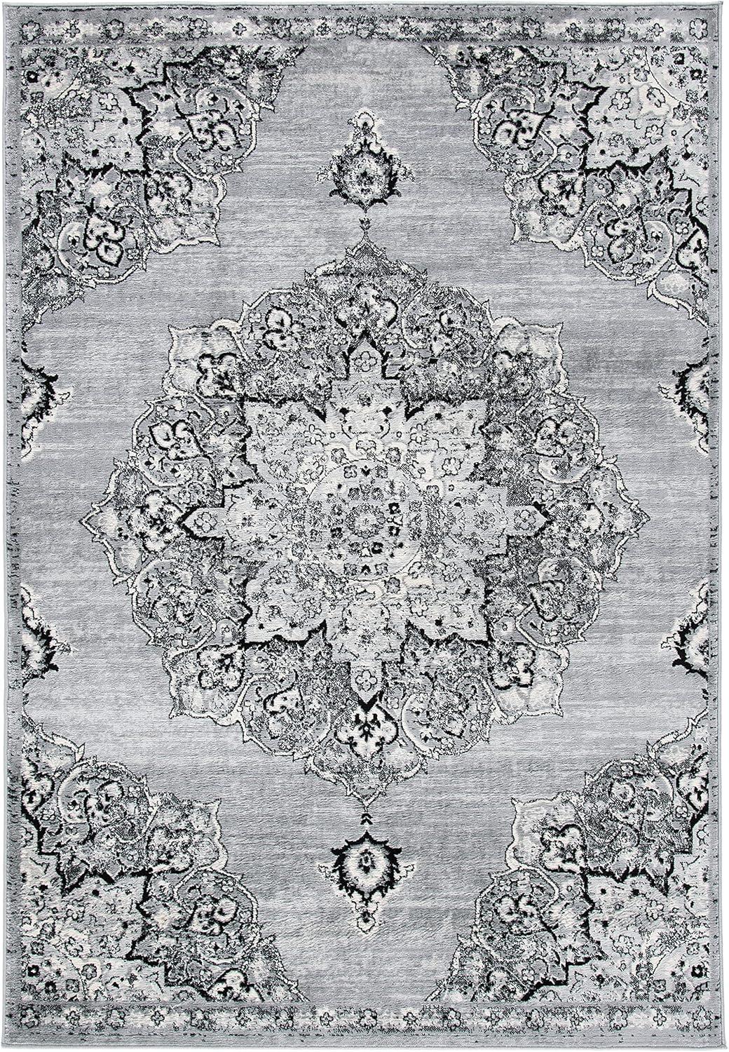 Brentwood BNT802 Power Loomed Area Rug - Silver/Black - 4'x6' - Safavieh.