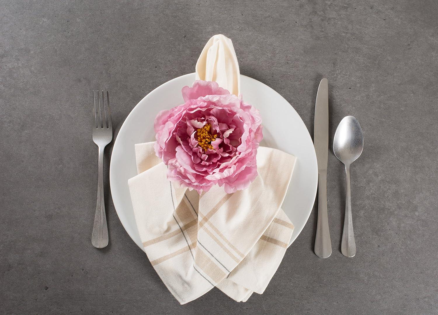 E-Living Store Polyester Fabric Peony Flower Napkin Rings in Pink (Set of 4)