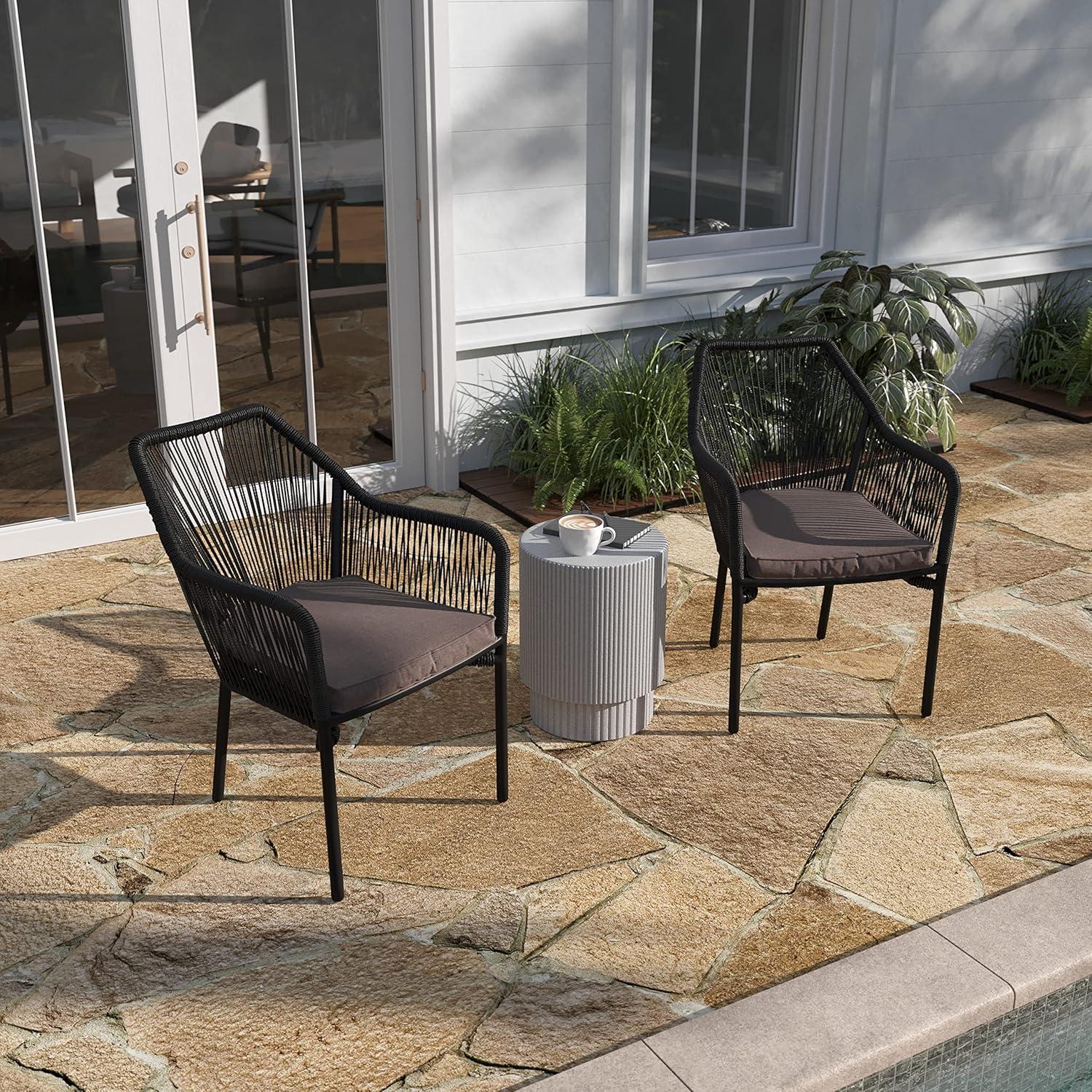 Taylor & Logan Kyla Metal Outdoor Stacking Dining Armchair with Cushion (Set of 2)