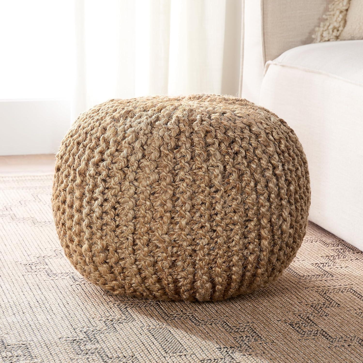 Tan Round Jute Knit Pouf Ottoman 20"x20"x14"