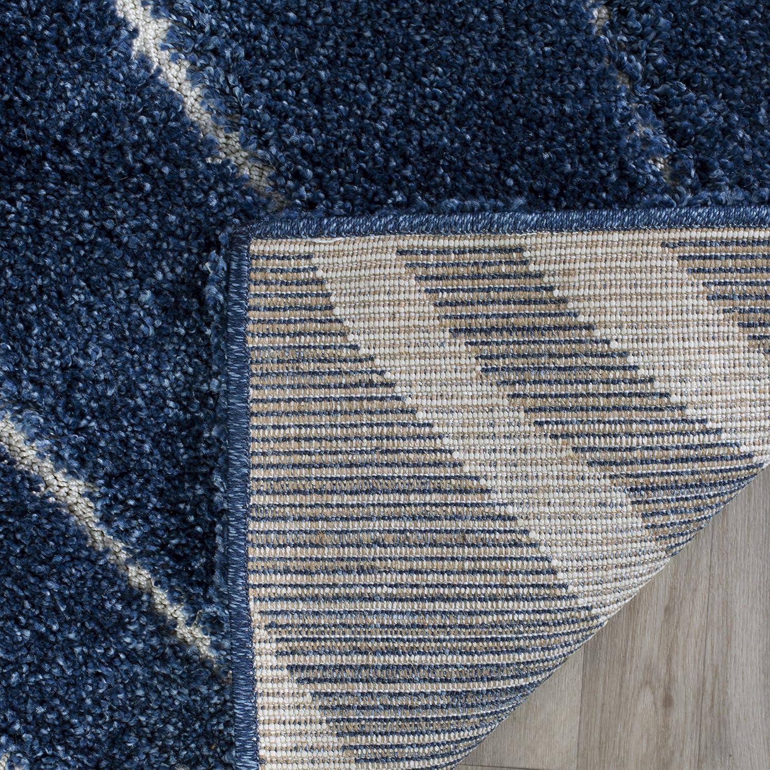 Florida Shag SG472 Power Loomed Indoor Area Rug - Dark Blue/Cream - 6'x9' - Safavieh