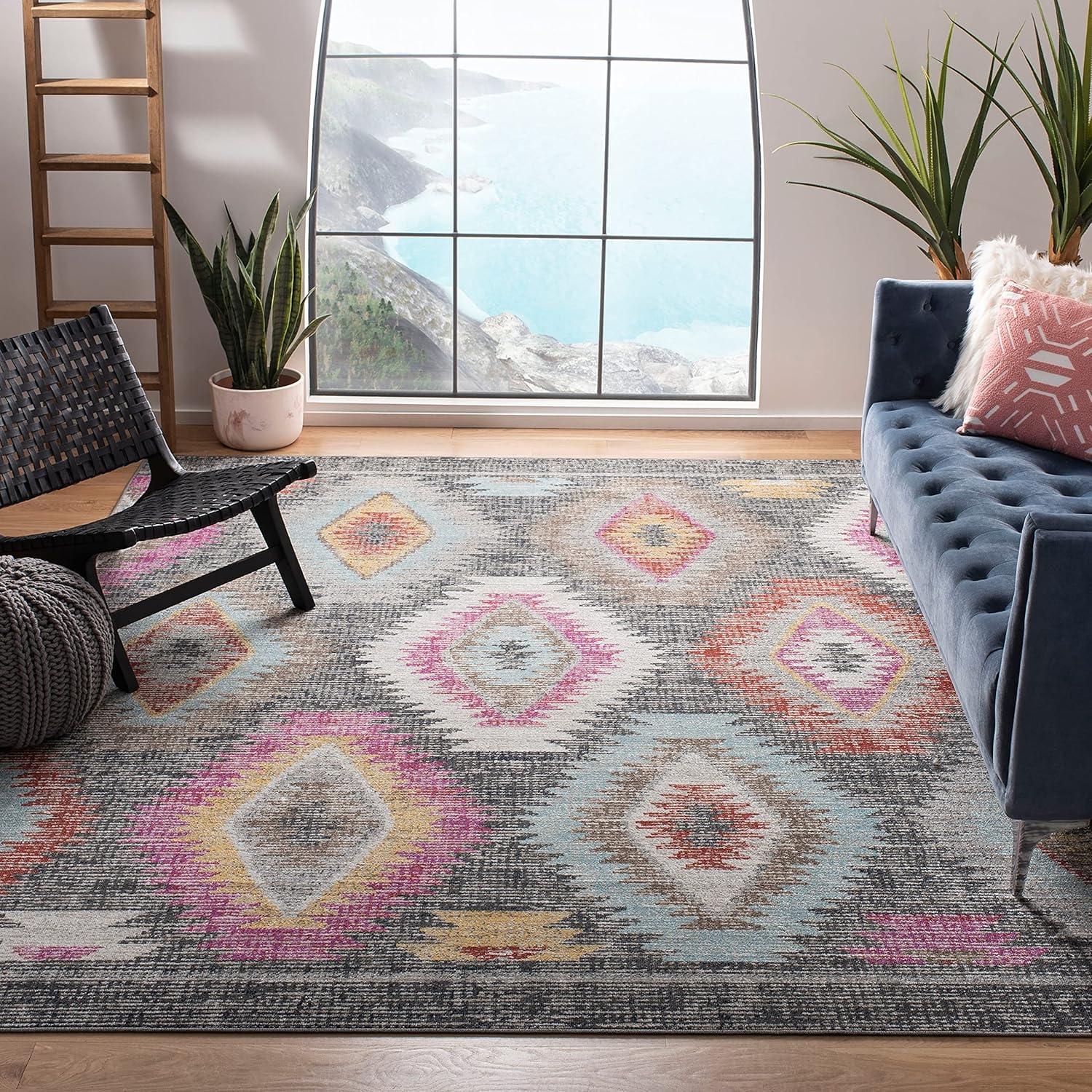 Gray and Multicolor Medallion Flat Woven Runner Rug