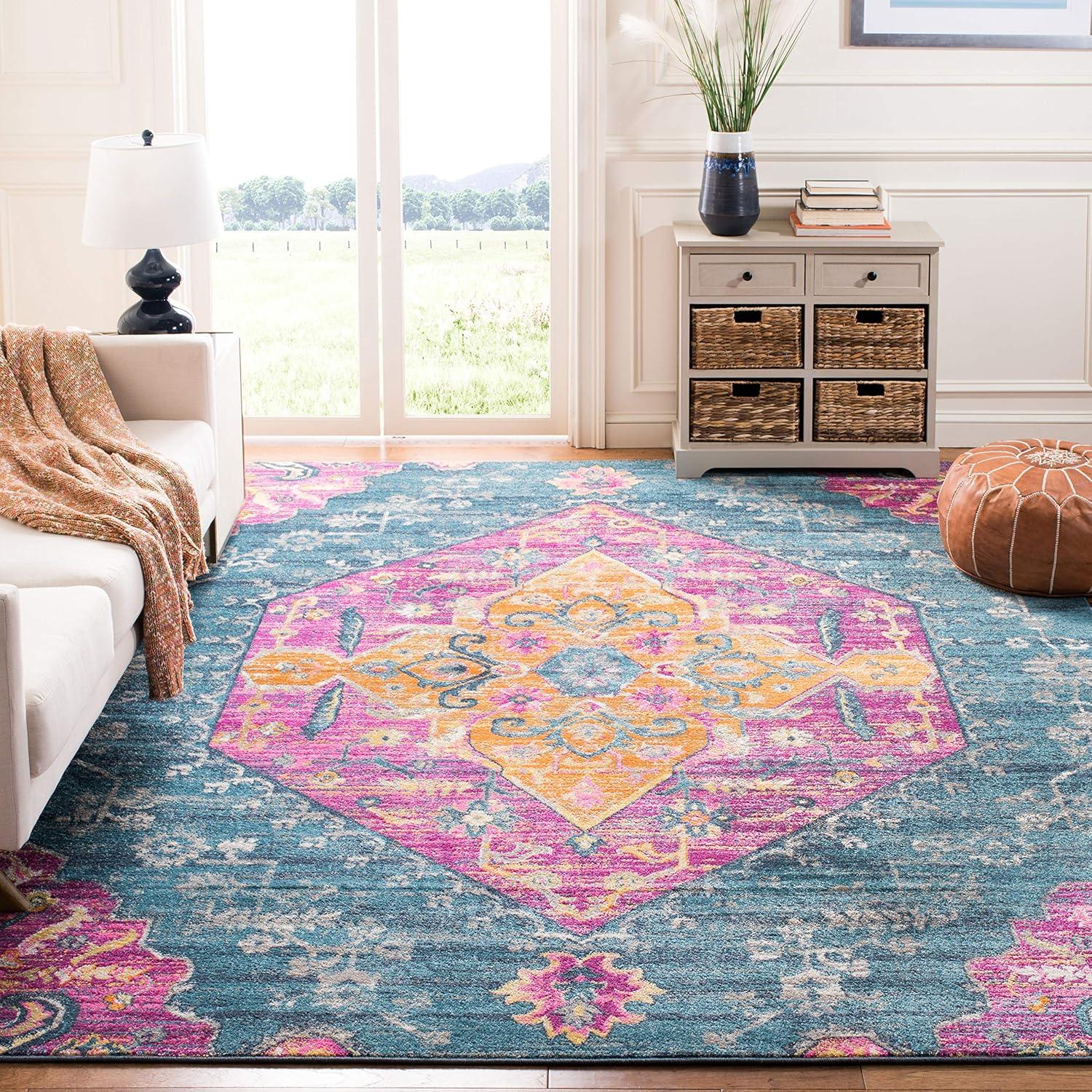 Metro-Mod Chic Blue Square Synthetic Area Rug - 6'7" Hand-knotted