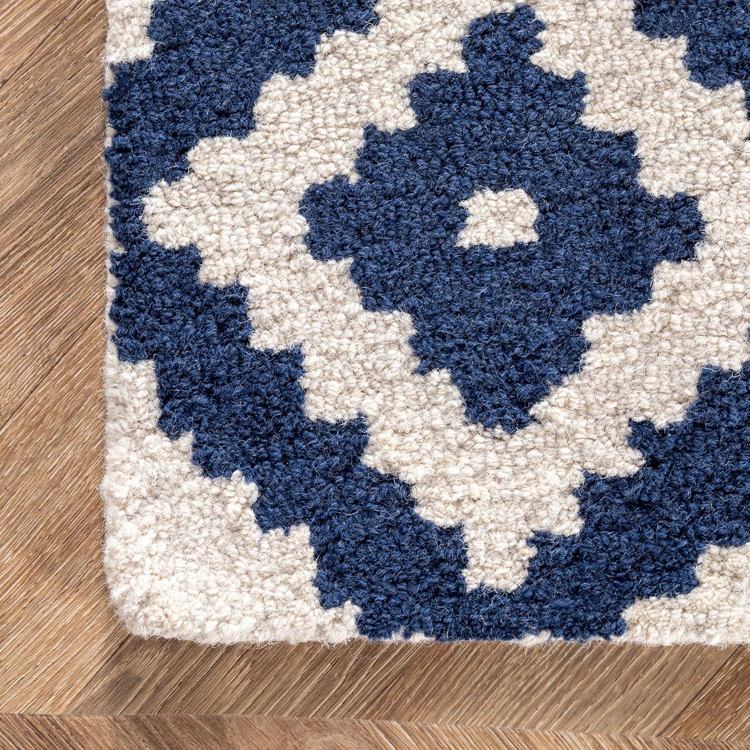 Nuloom Kellee Geometric Oval 3x5 Wool Accent Indoor Area Rug for Living Room Bedroom Dining Room Entryway Kitchen, Navy/White