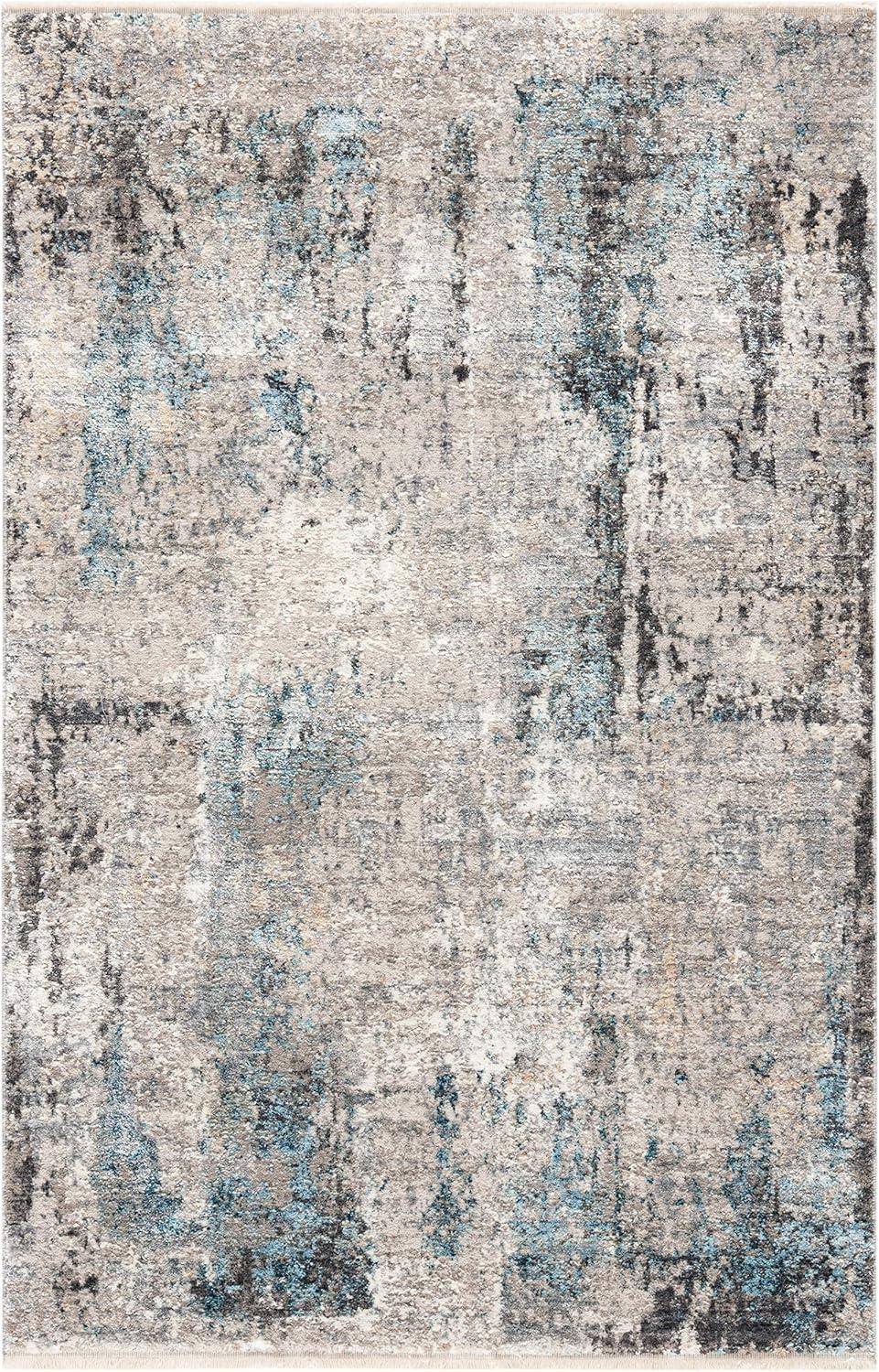 Gray and Blue Hand-Knotted Wool Area Rug