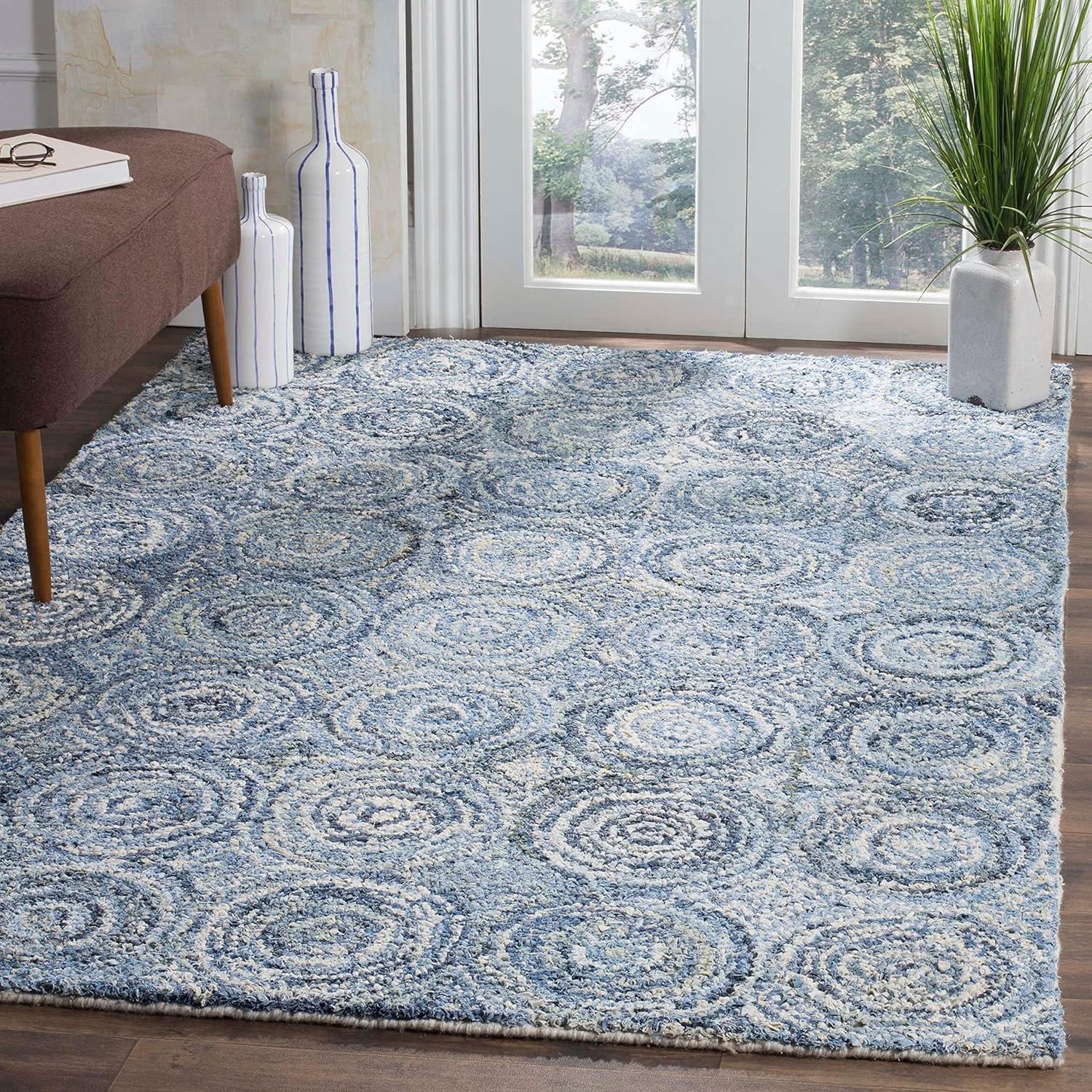 Blue Hand-Tufted Wool and Cotton 8' x 10' Area Rug