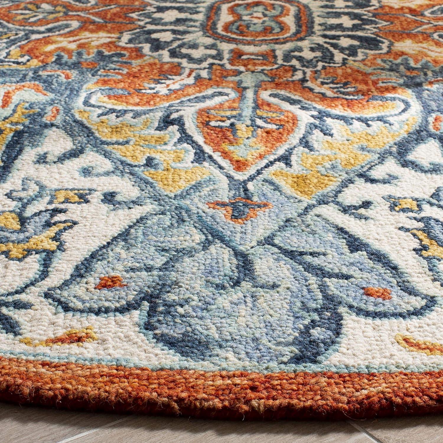 Bungalow Rose Vahakn Hand Tufted Wool/Cotton Southwestern Rug in Blue/Rust