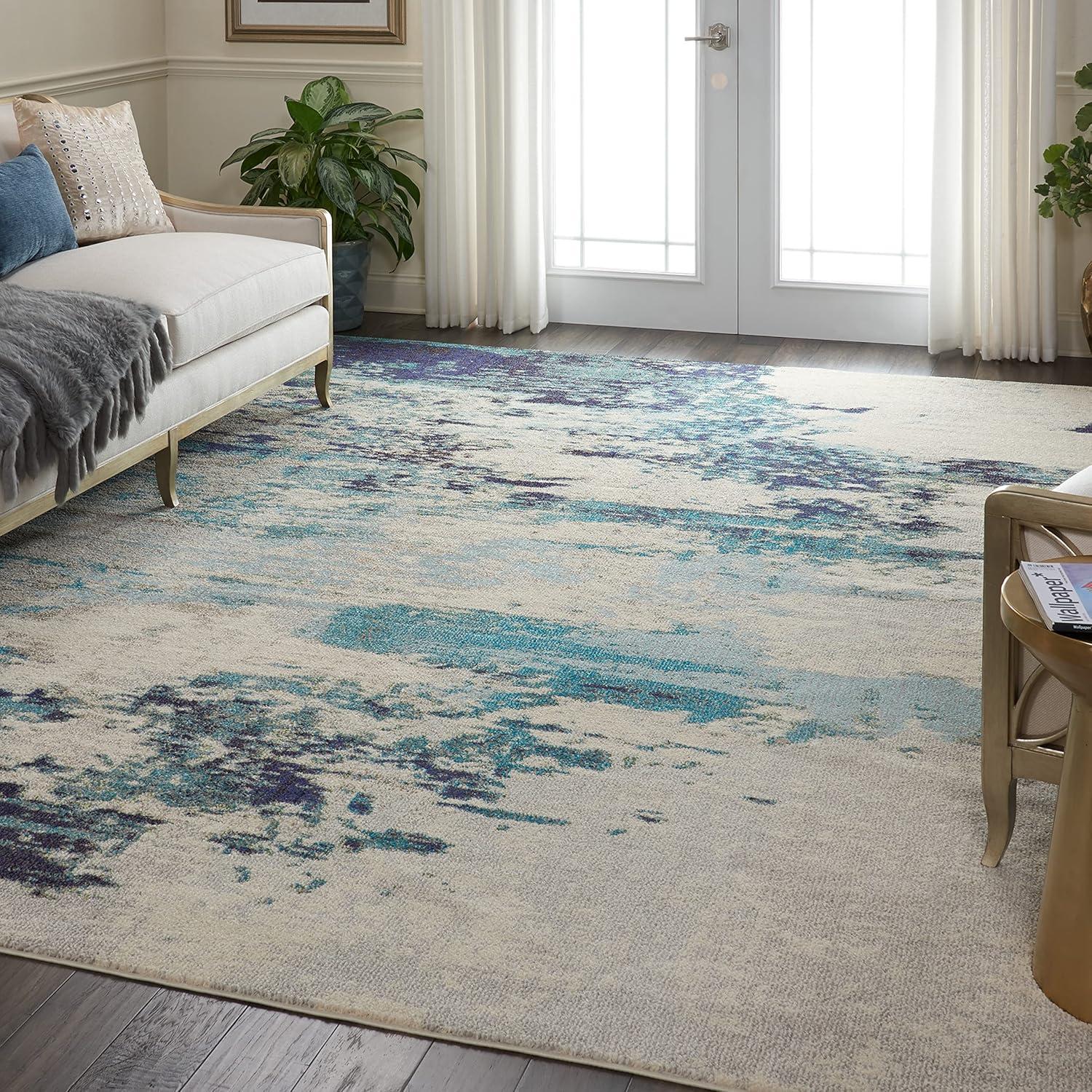 Nourison Celestial CES02 Indoor only Area Rug - Ivory/Teal Blue 9' x 12'