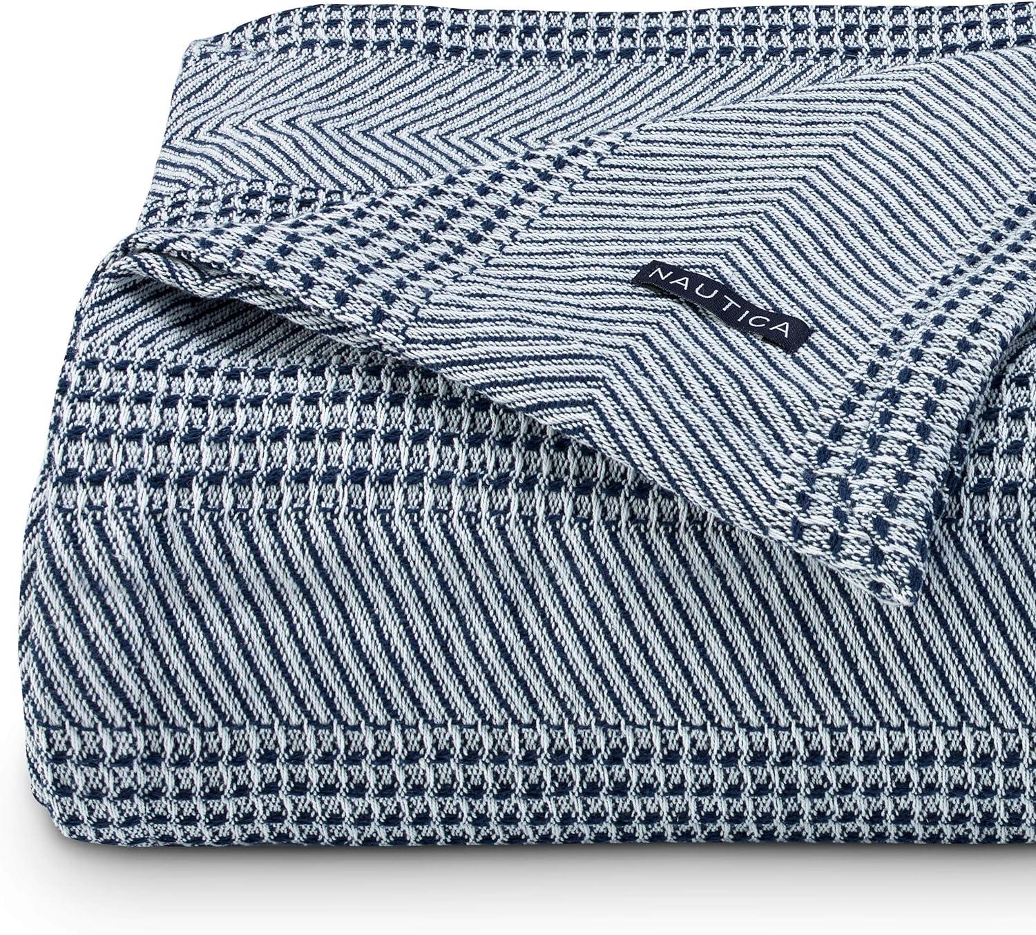 Navy and White Chevron Stripe Cotton Twin Blanket
