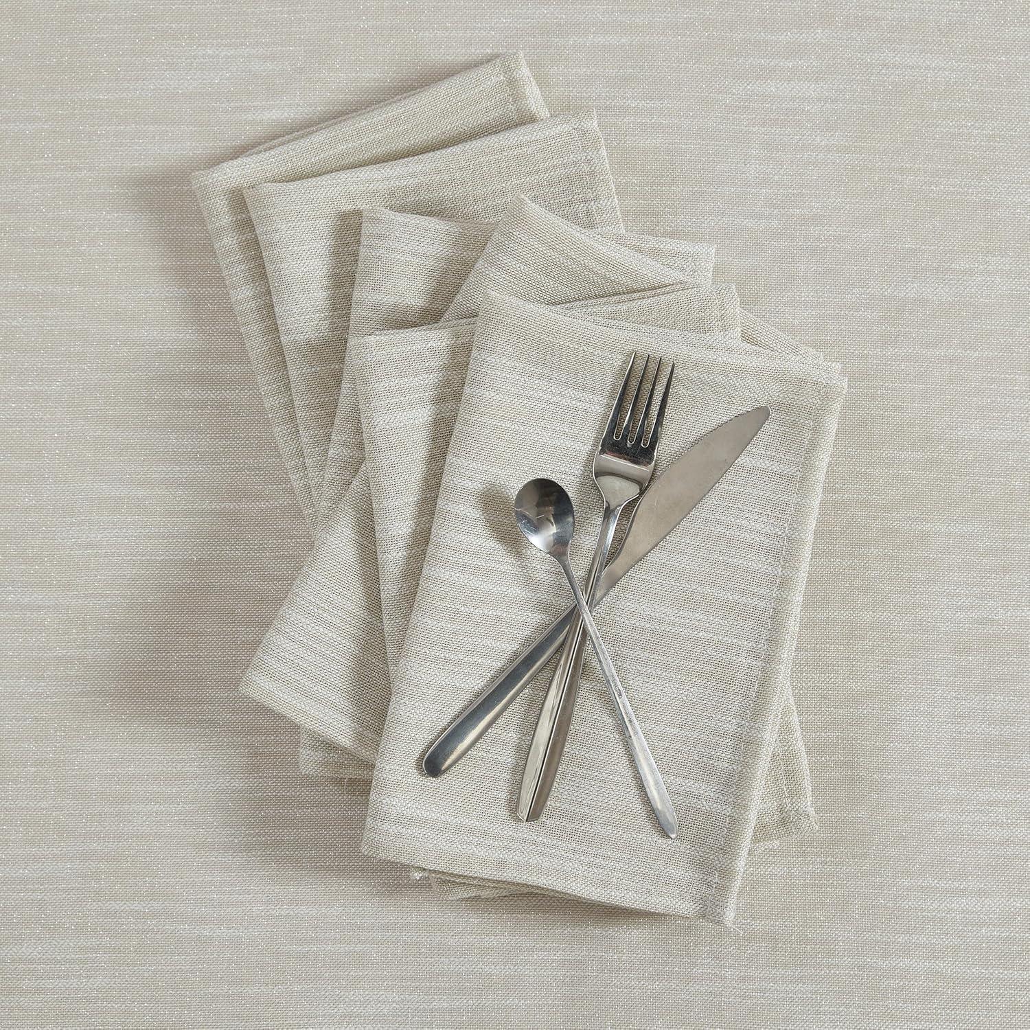 Elegant Shimmery Beige Polyester Square Napkin Set, 18" x 18"