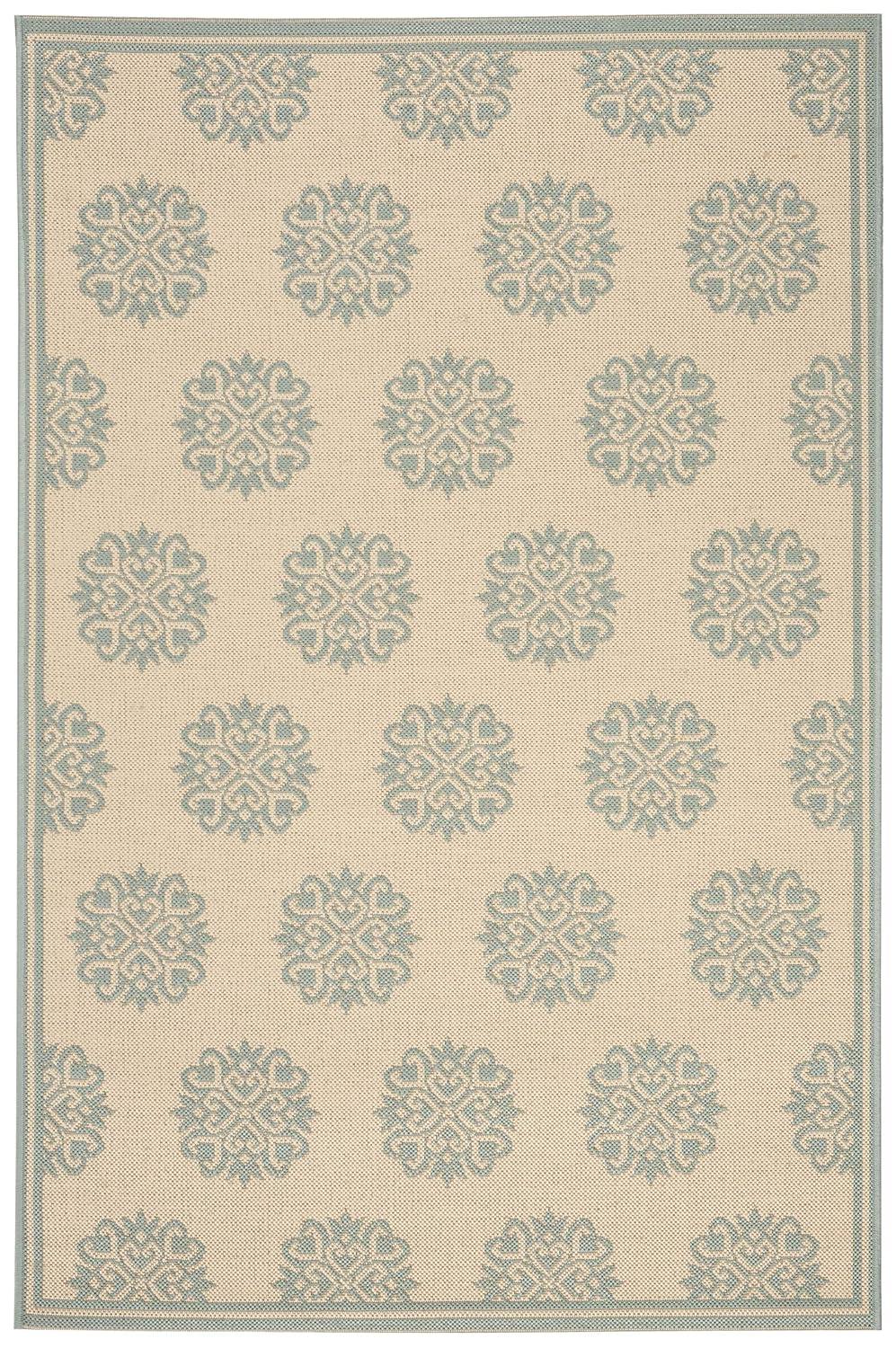 SAFAVIEH Beach House Regent Geometric Indoor/Outdoor Area Rug, Cream/Aqua, 2'2" x 4'