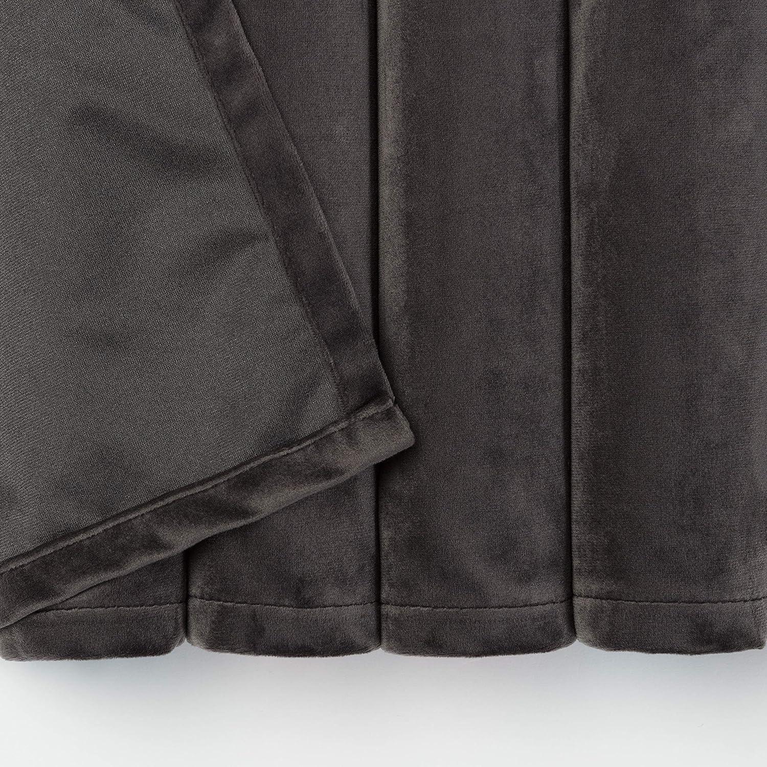 Chanasya 2pk Solid Velvet Room Darkening Blackout Privacy Window Curtain Panels - Set of 2 - 52 x 96 Inches Long - Charcoal