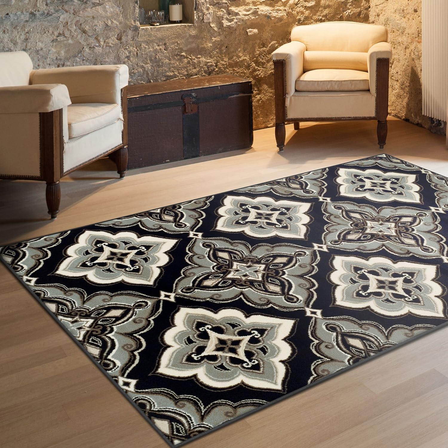 Macropod Medallion 8' x 10' Black Wool-Synthetic Blend Area Rug