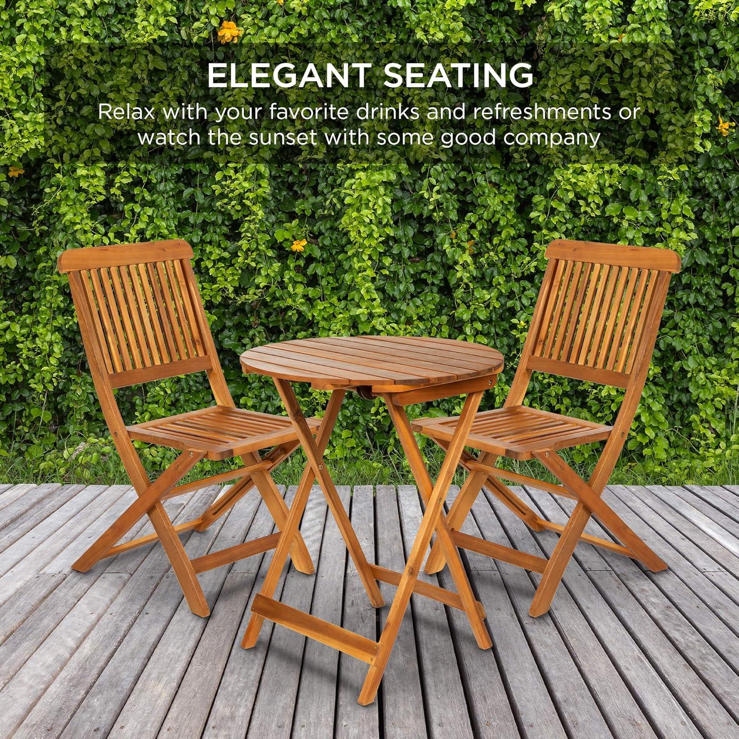 Best Choice Products 3-Piece Acacia Wood Bistro Set, Folding Patio Furniture w/ 2 Chairs, Table, Teak Finish - Natural