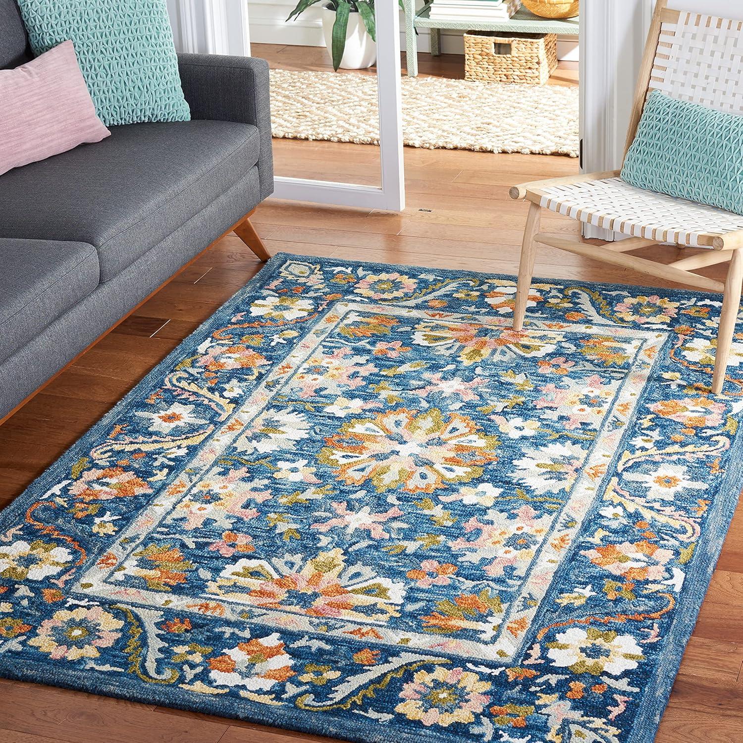 Aspen W/ Tassels APN123 Hand Tufted Indoor Runner Rug - Blue/Rust - 2'3"x9' - Safavieh