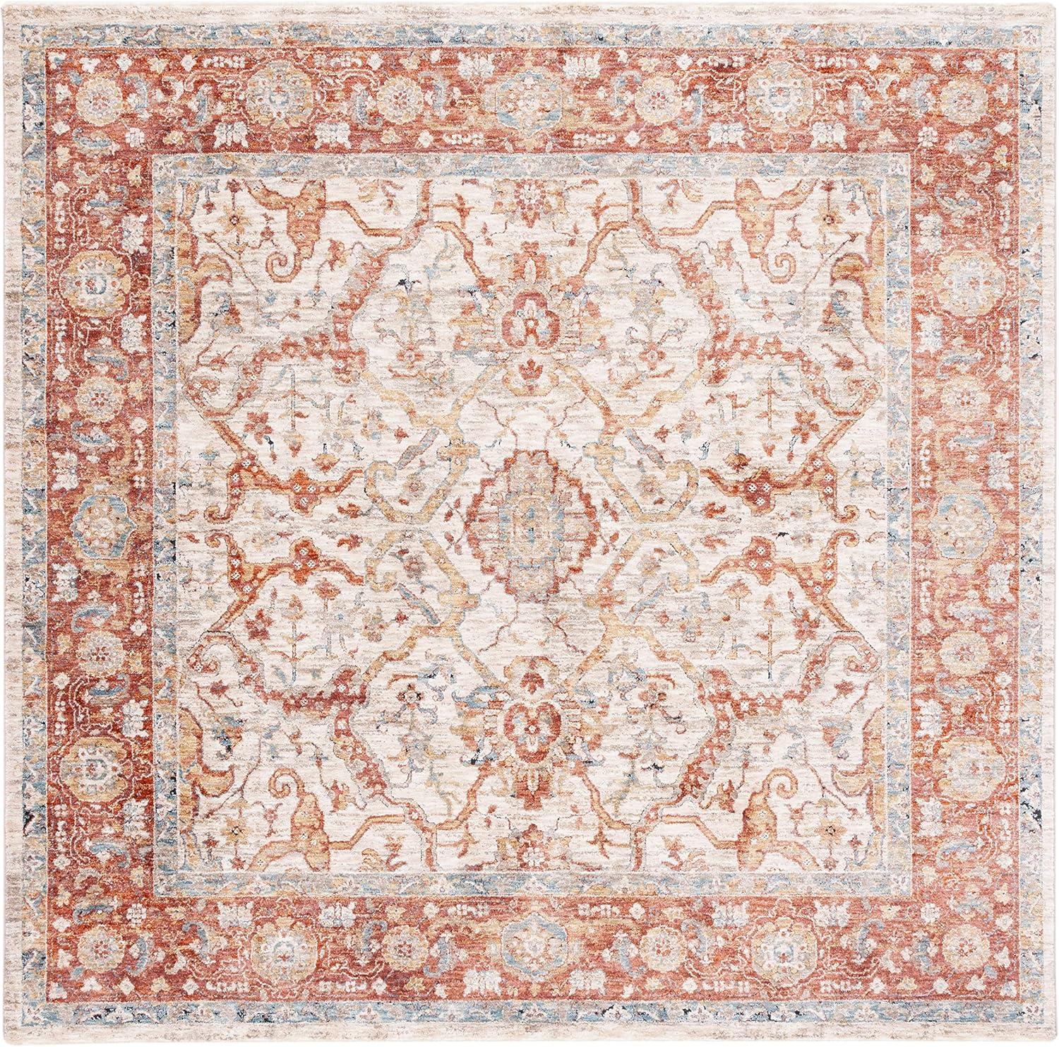 Valencia VAL566 Power Loomed Area Rug - Ivory/Rust - 6'4"x6'4"Square - Safavieh.
