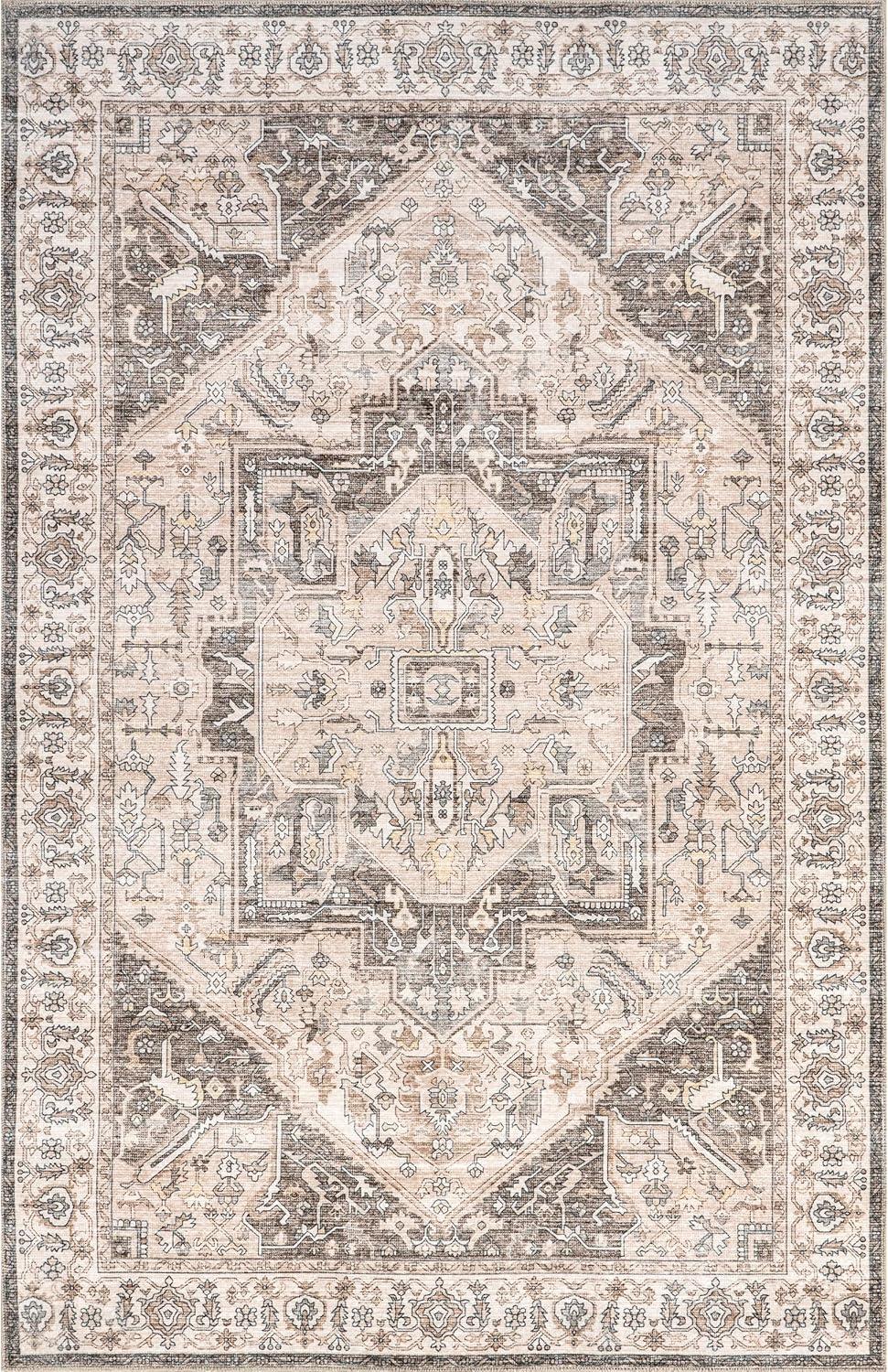 Nuloom Brielle Pet Friendly Machine Washable Vintage Medallion Area Rug, 4' x 6', Grey