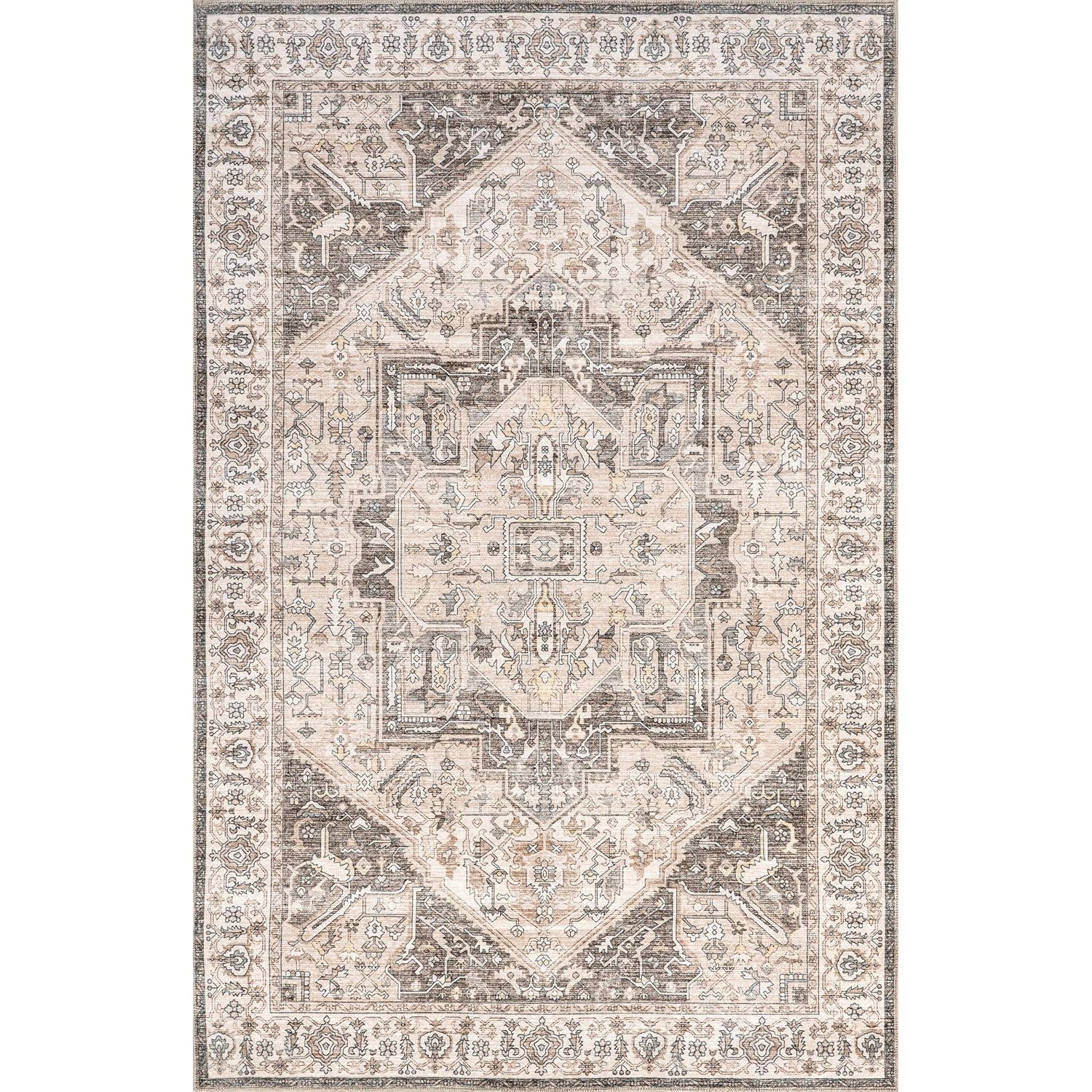 Nuloom Brielle Pet Friendly Machine Washable Vintage Medallion Area Rug, 4' x 6', Grey
