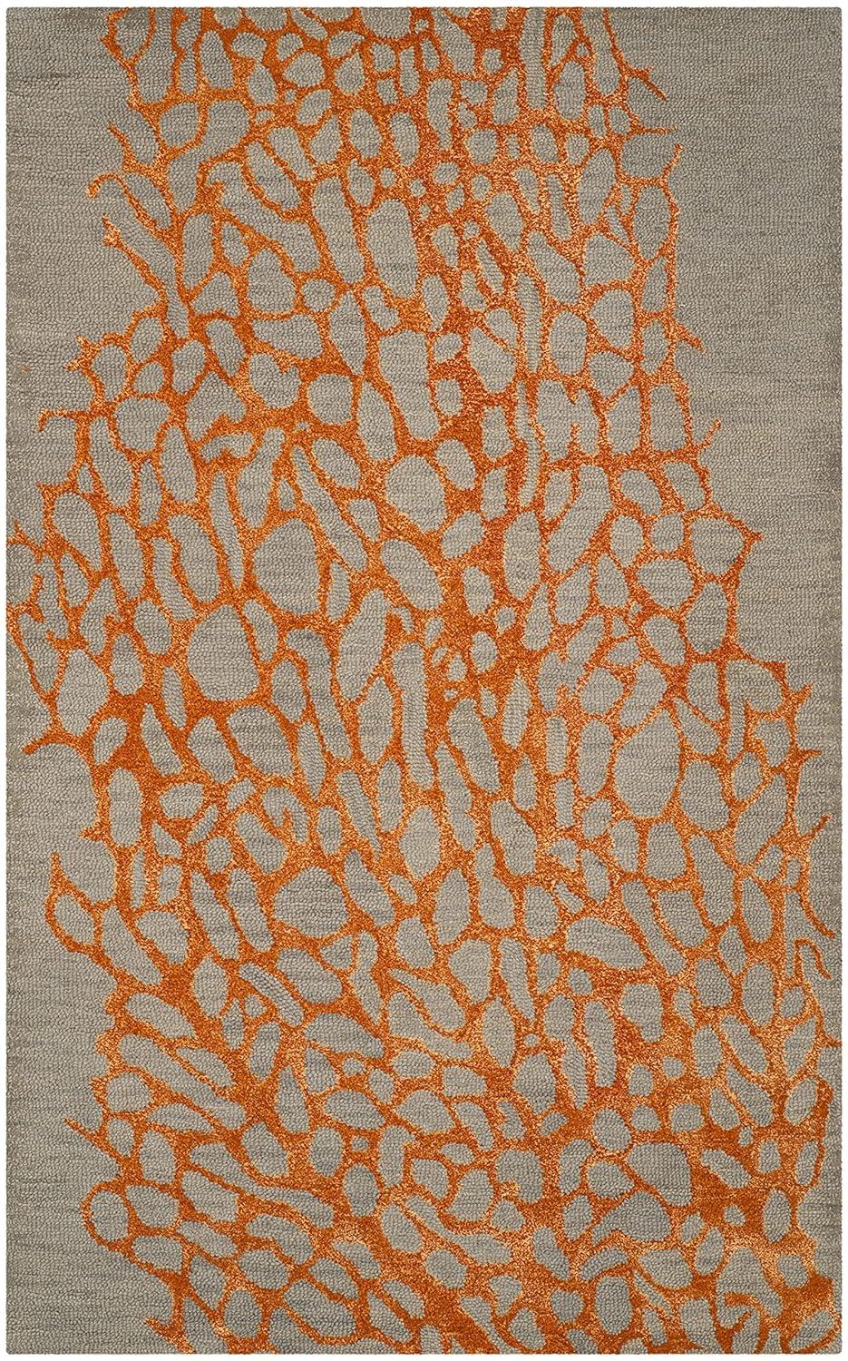 Blossom BLM695 Hand Hooked Indoor Area Rug - Grey/Orange - 5'x8' - Safavieh