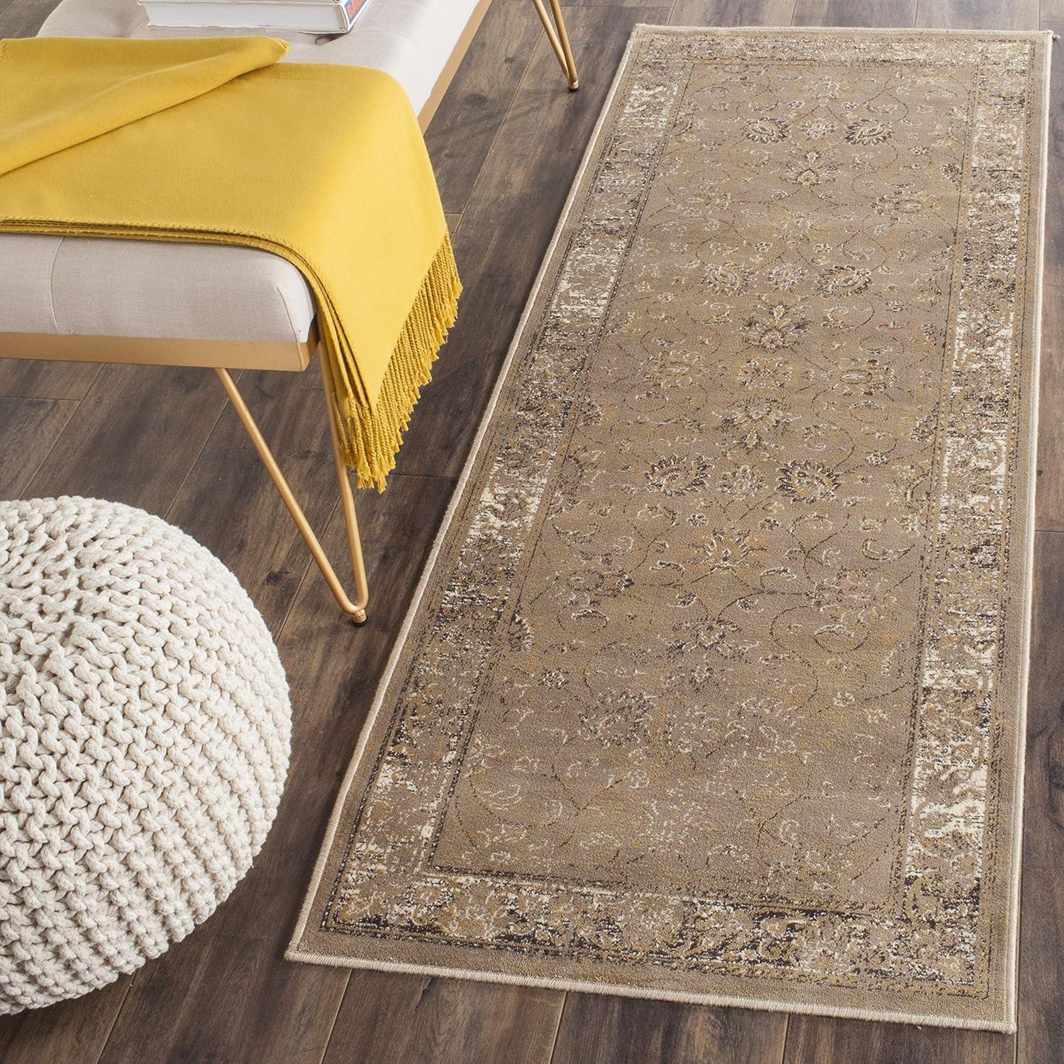 Taupe Hand-Knotted Wool and Silk Runner Rug