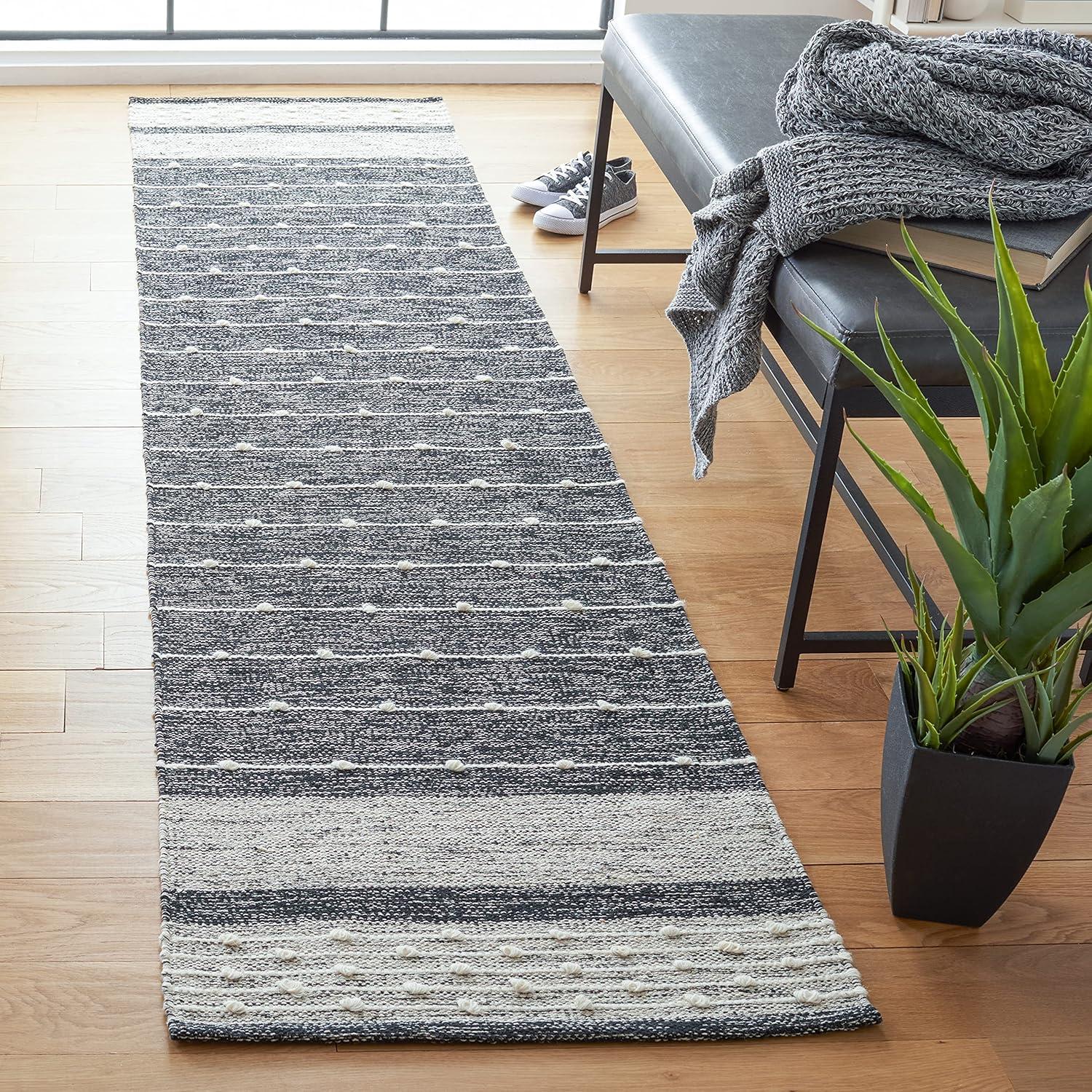 Striped Kilim STK509 Hand Woven Runner Rug - Black/Ivory - 2'3"x13' - Safavieh.