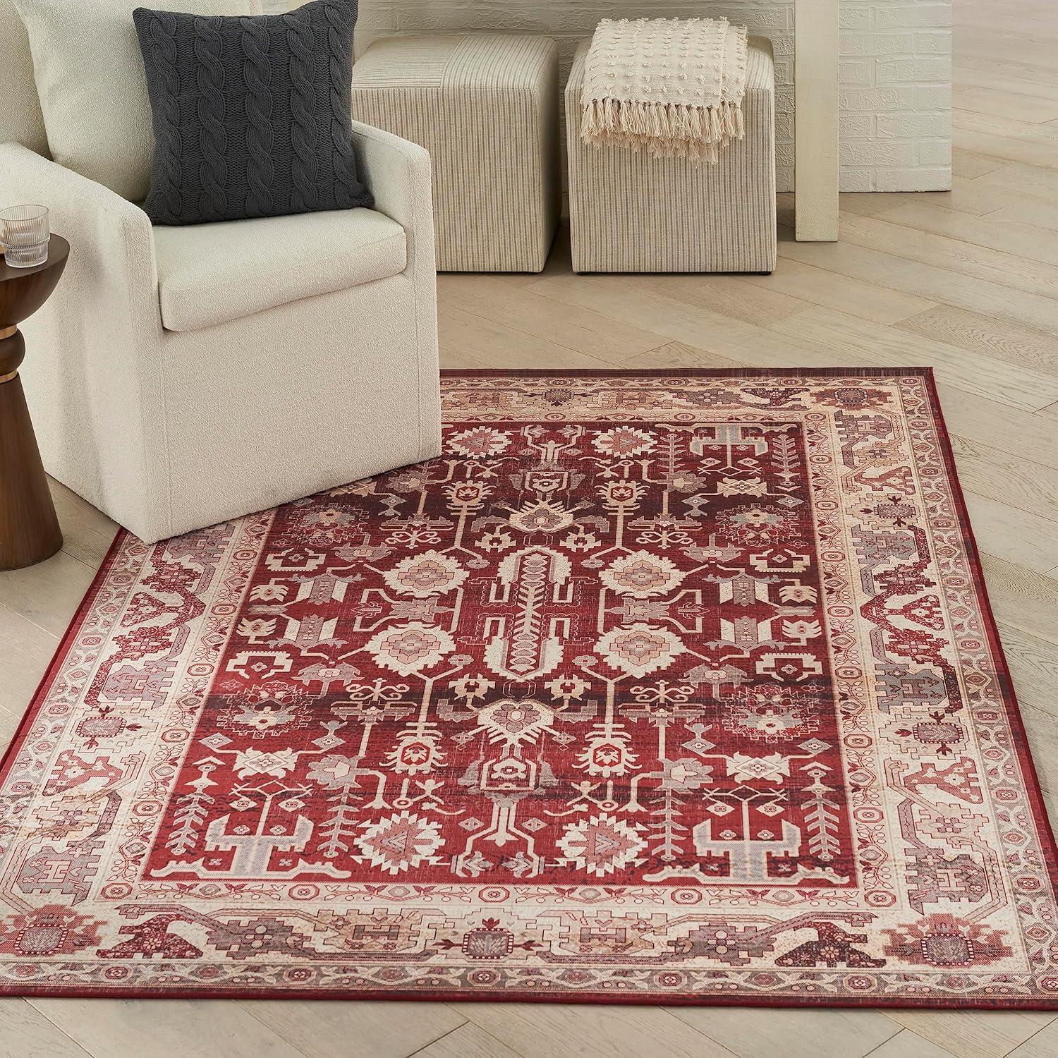 Red and Beige Persian-Inspired Flatweave 5' x 7' Area Rug