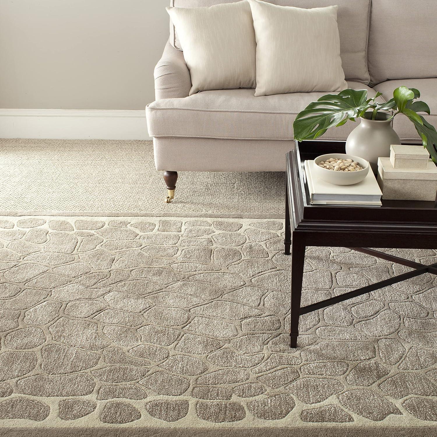 Buckwheat Beige Hand-Knotted Wool and Viscose Area Rug