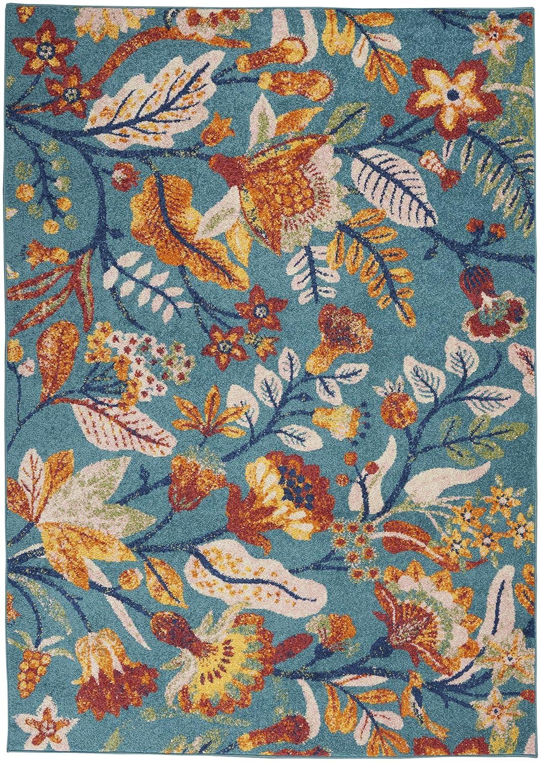 Nourison Allur Botanical Indoor Area Rug Turquoise Multicolor 5'3" x 7'3"