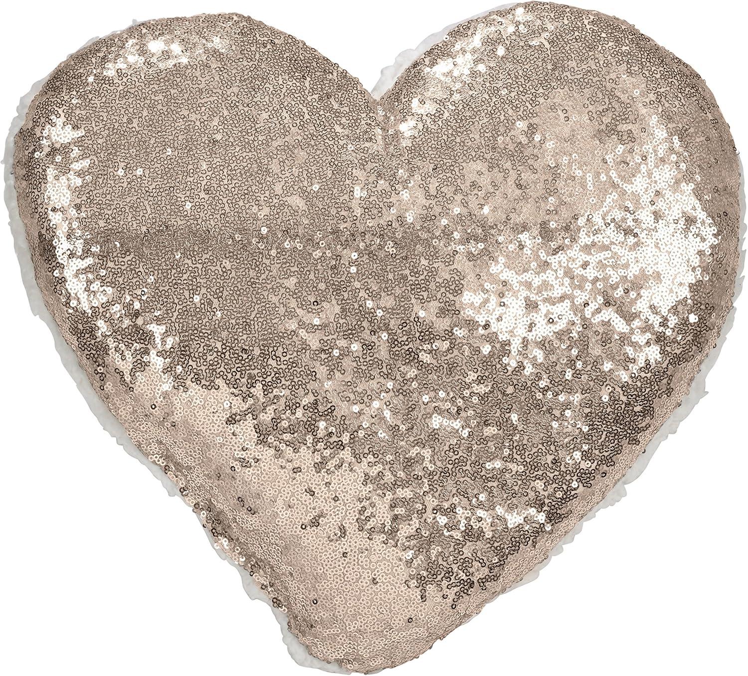 Poly Filled Heart Sequin Pillow Champagne - Saro Lifestyle: Modern Indoor Decorative Accent, Polyester Fill