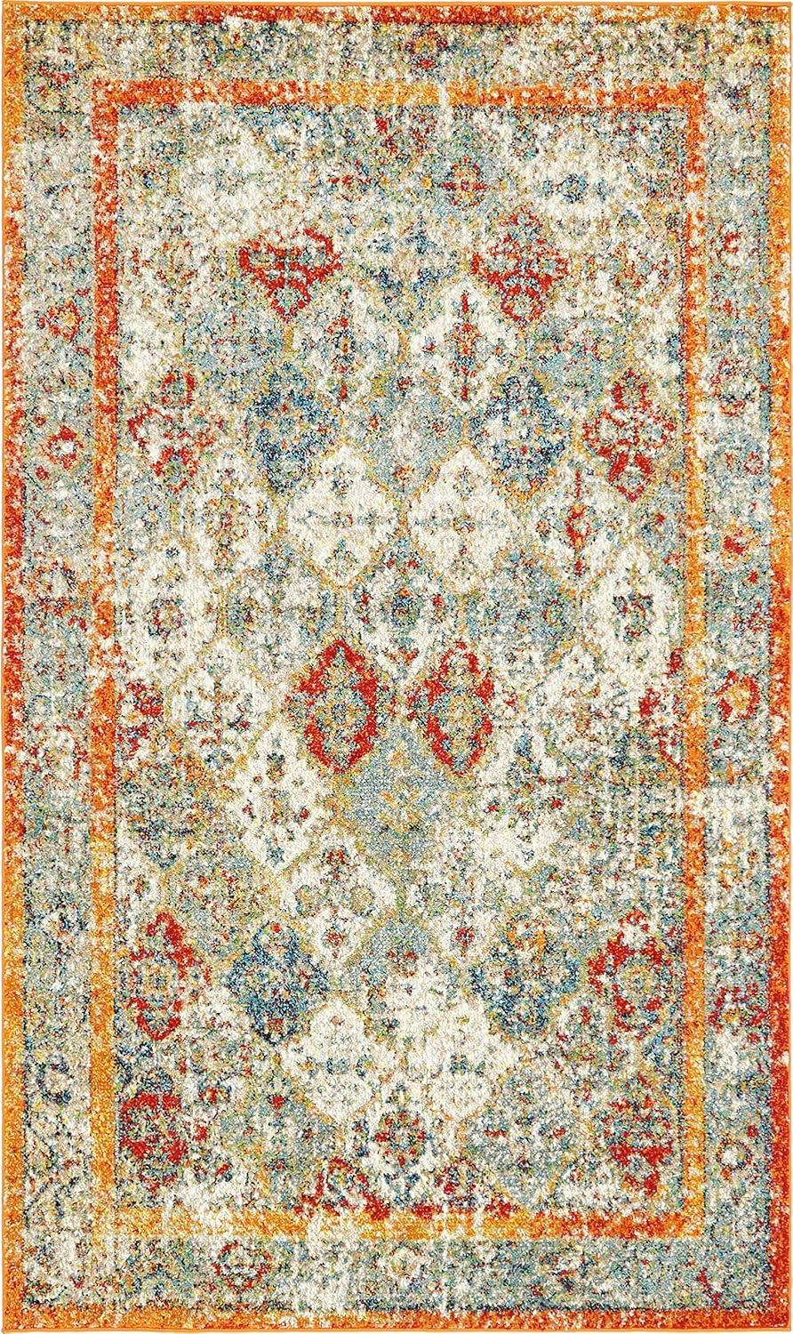 Unique Loom Gabrieli Rosso Rug Beige/Blue 5' 1" x 8' Rectangle Geometric Contemporary Perfect For Living Room Bed Room Dining Room Office