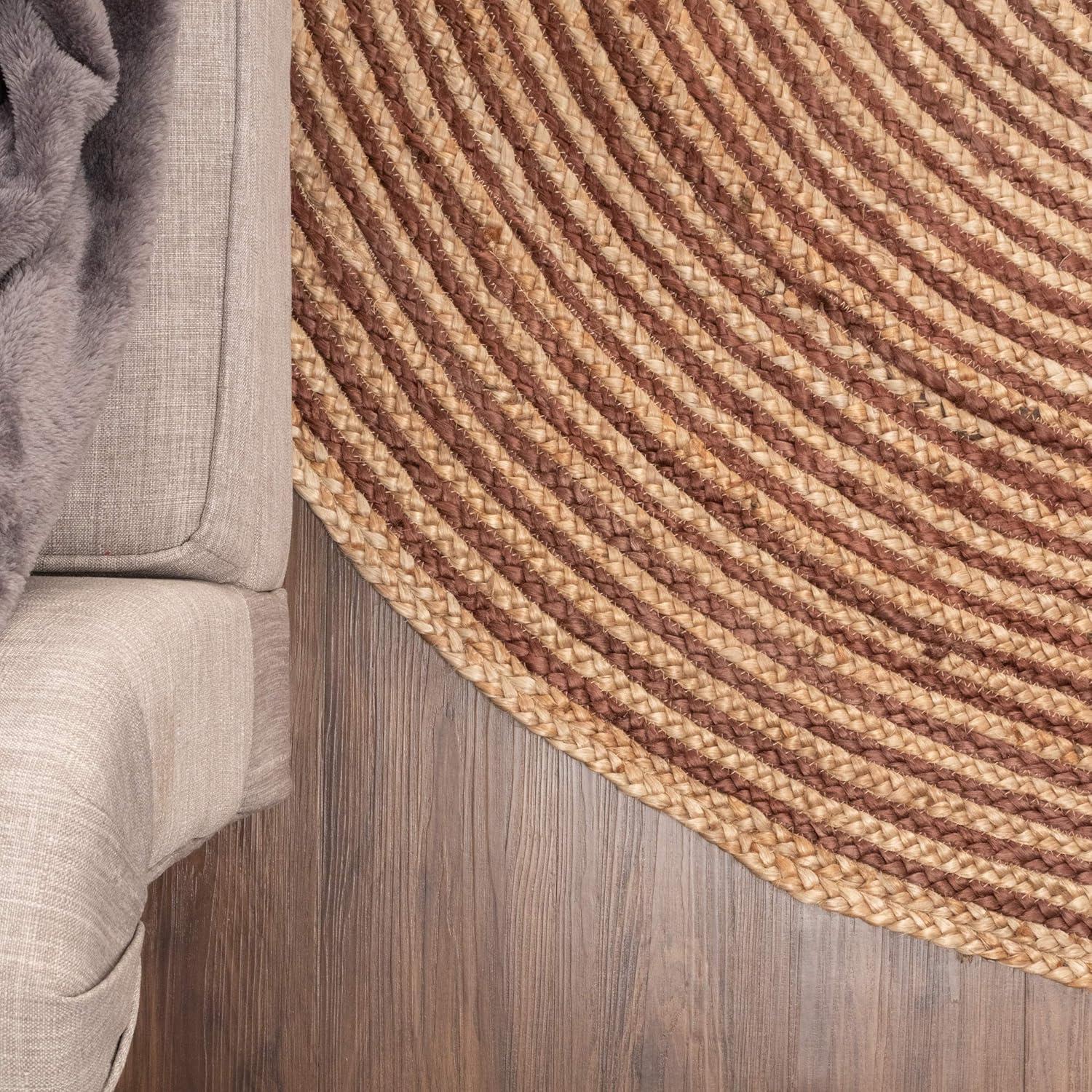 Superior Braided Jute Handwoven Indoor Outdoor Area Rug, 8' Round, Coffee