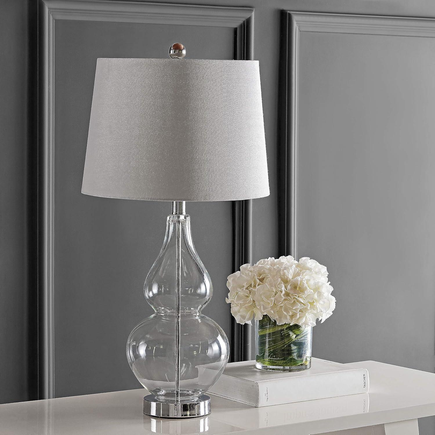 Frena Clear Glass and Chrome Table Lamp Set with White Shades