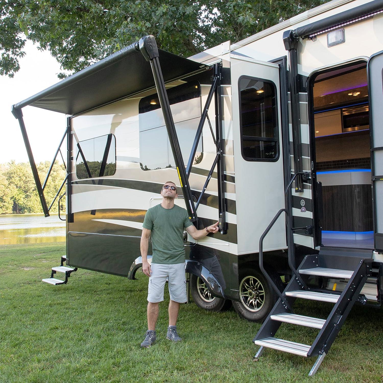 21 ft Black and White Manual RV Patio Awning