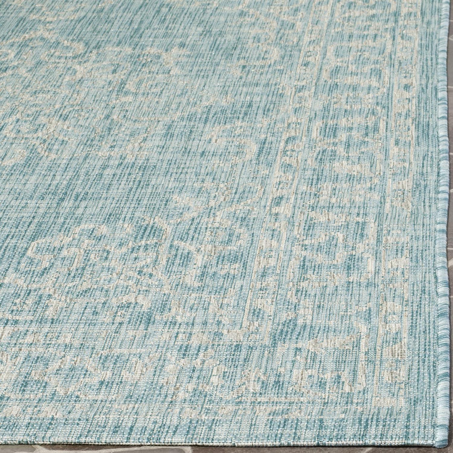 Courtyard CY8481 Power Loomed Indoor/Outdoor Area Rug - Aqua/Grey - 6'7"x6'7" - Safavieh.