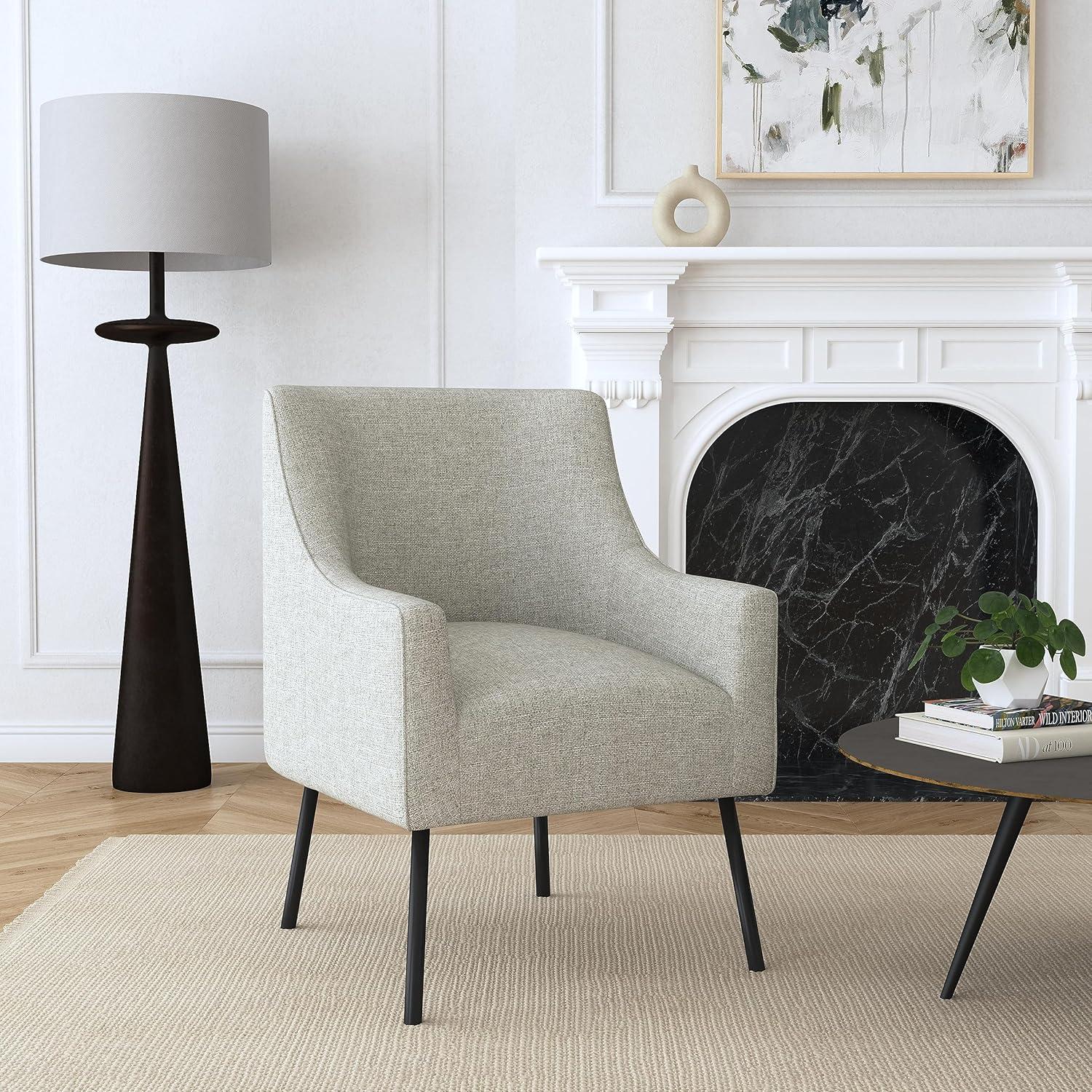Modern Accent Chair Gray Woven - HomePop: Upholstered, Metal Legs, Matte Black Finish