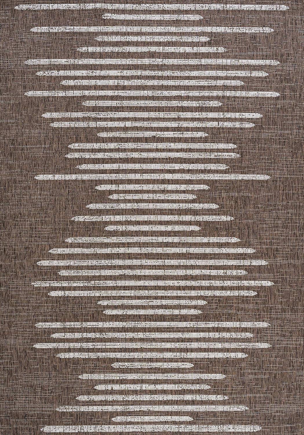 8'x10' Zolak Berber Stripe Geometric Indoor/Outdoor Area Rug, Brown/Beige - JONATHAN Y
