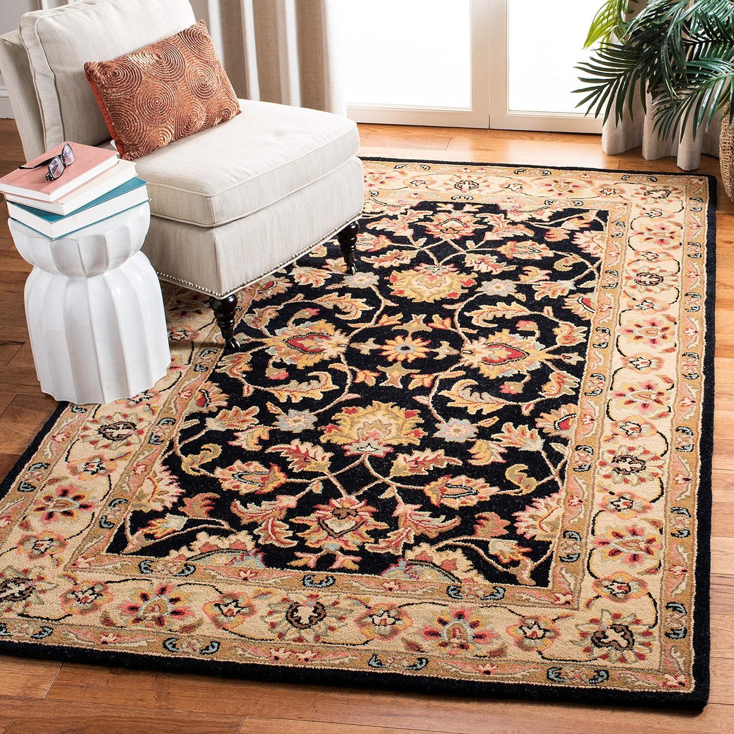 Heritage Black and Beige Hand-Tufted Wool Area Rug, 6' x 9'