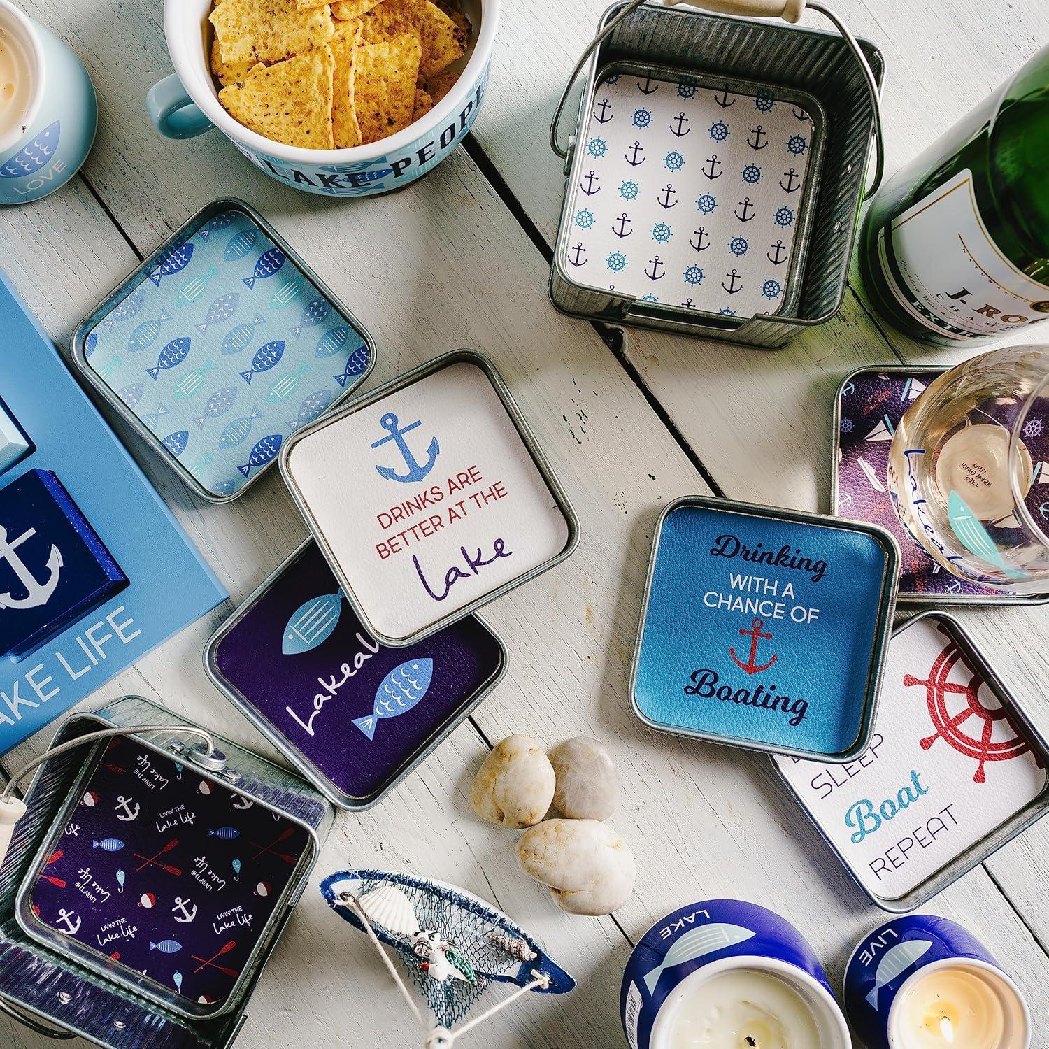 Pavilion-We People- Livin The Life- Lake 4" (4 Piece) Coaster Set